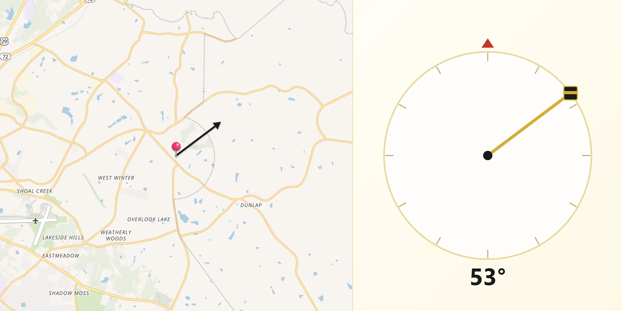 Qibla Direction from Winterville