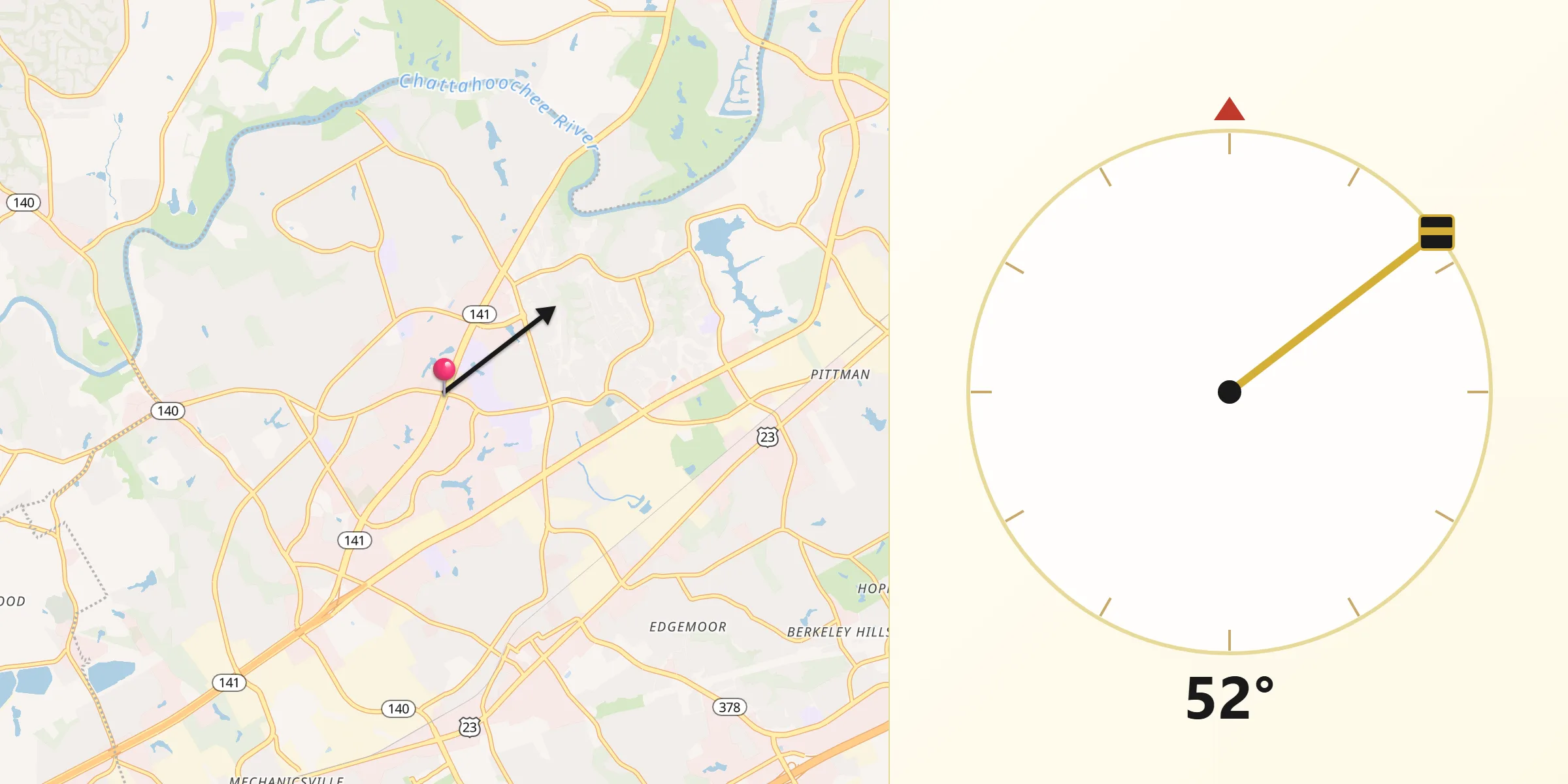 Qibla Direction from Peachtree Corners