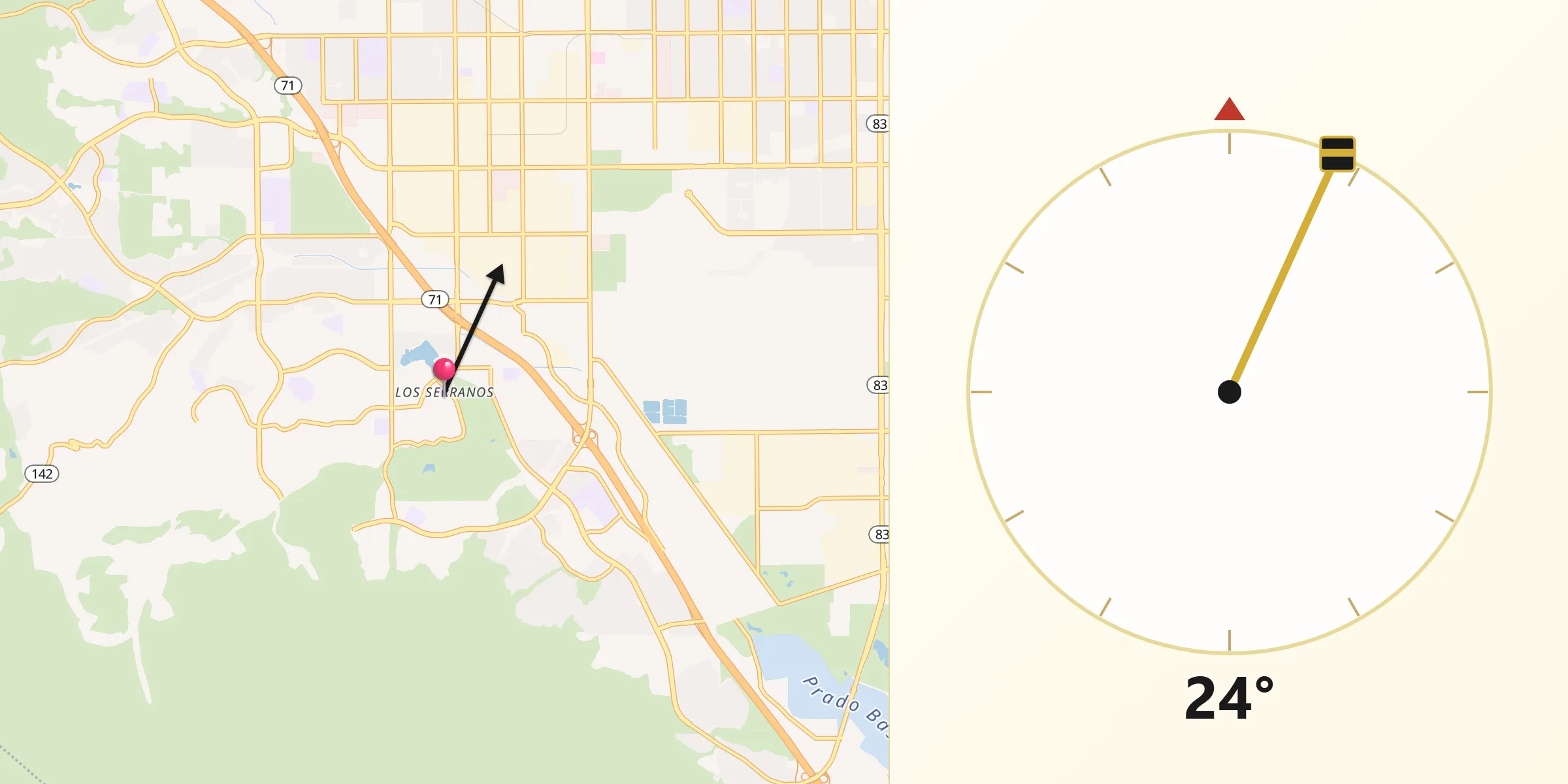 Qibla Direction from Los Serranos