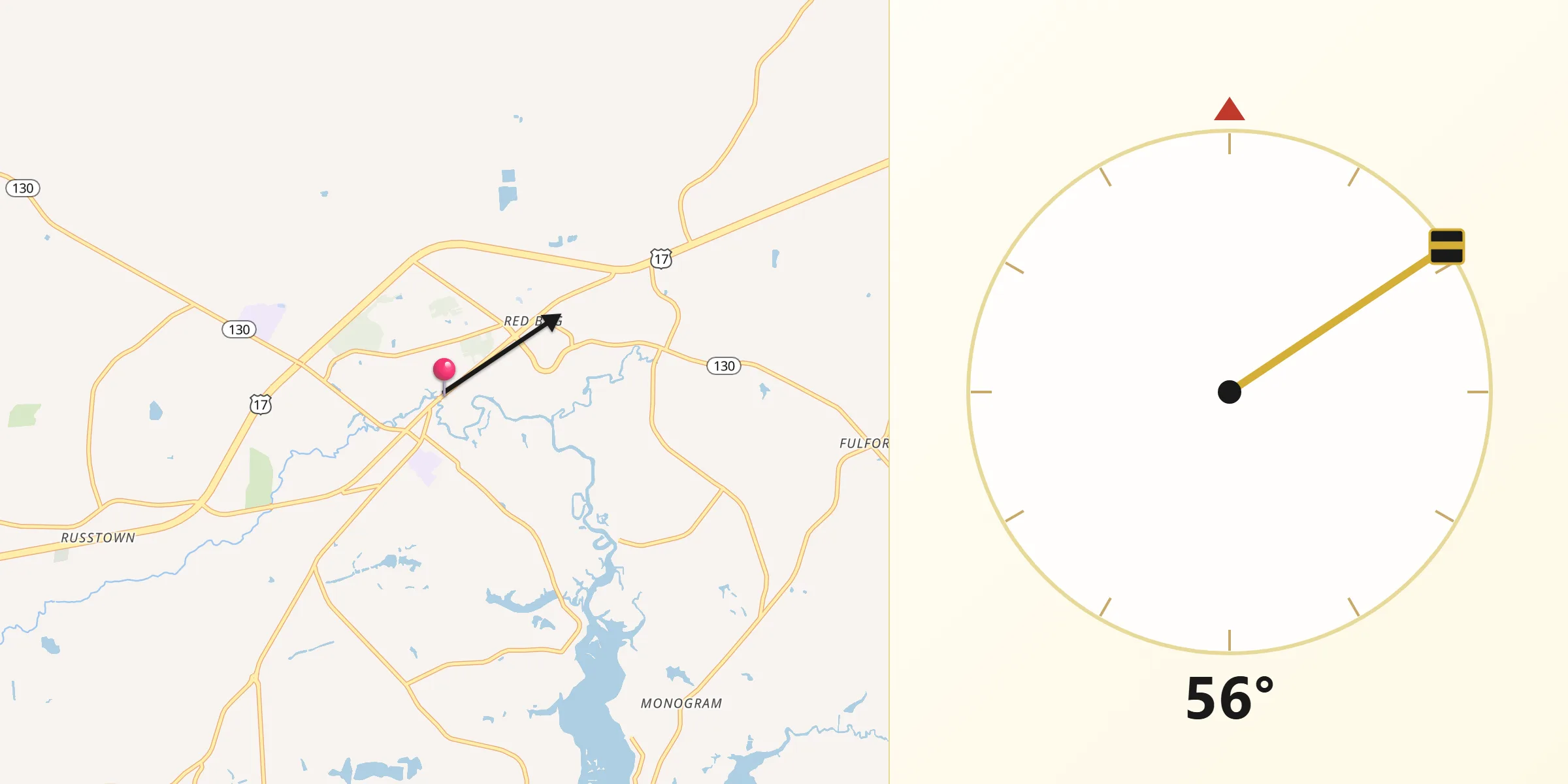 Qibla Direction from Shallotte