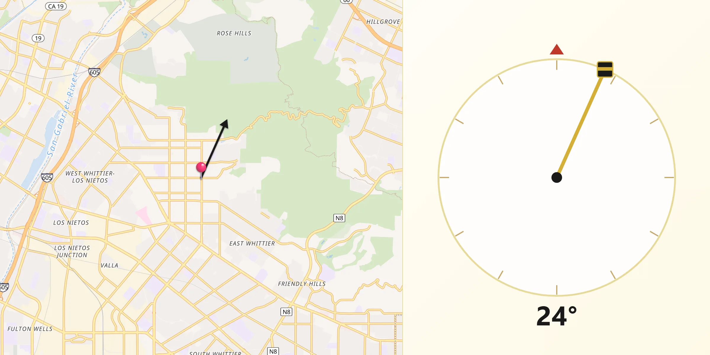 Qibla Direction from Whittier