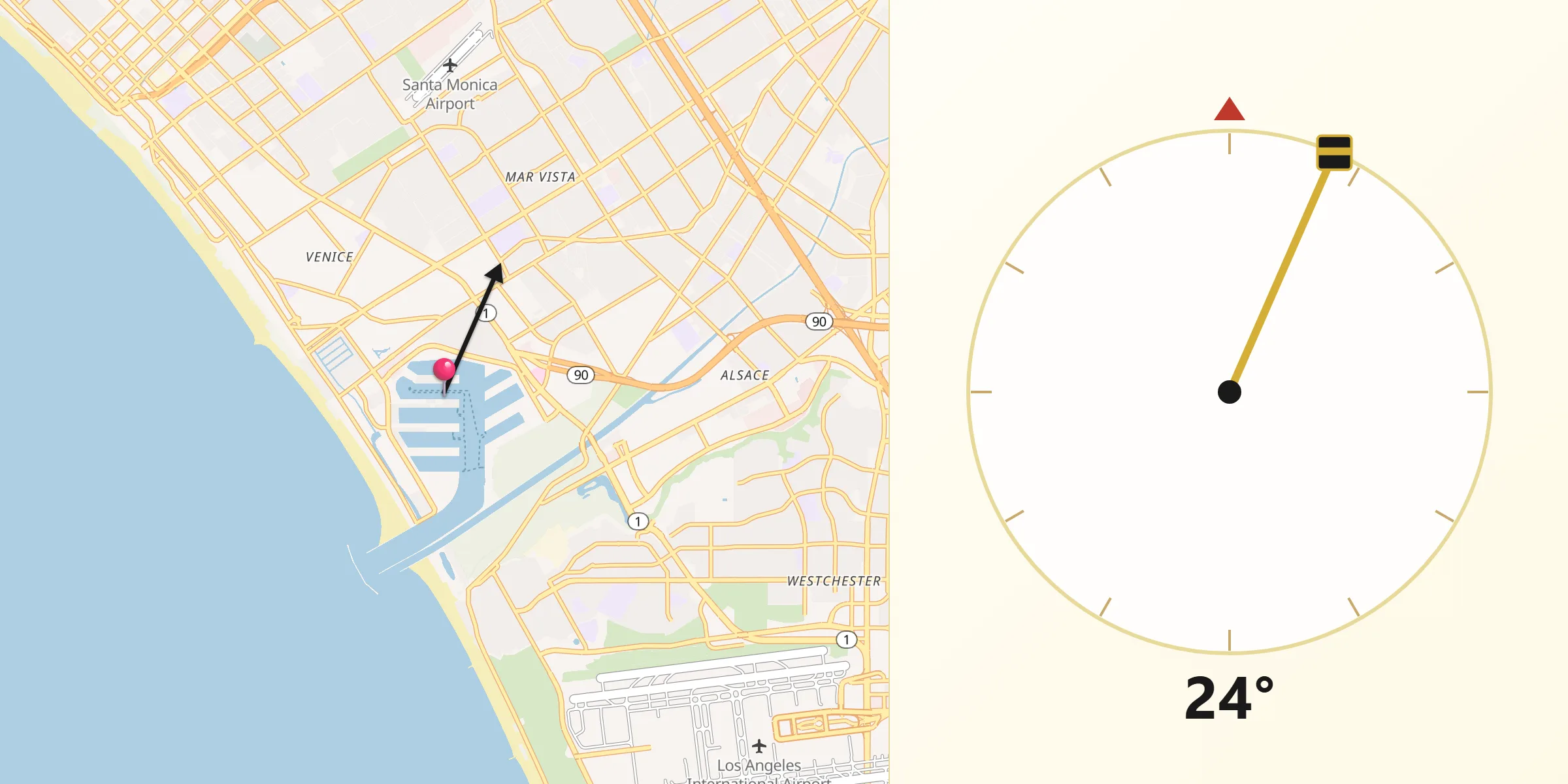 Qibla Direction from Marina del Rey