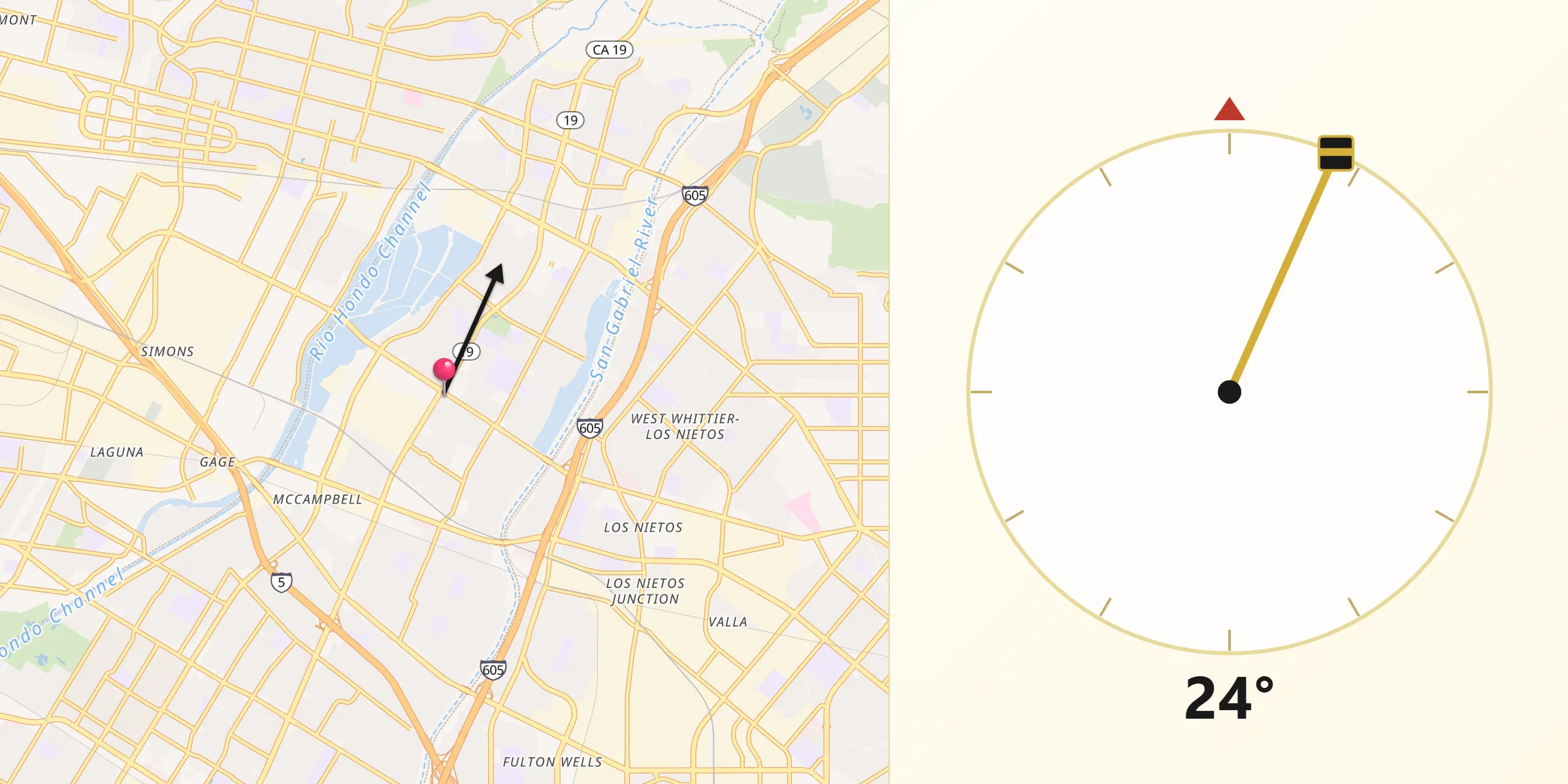 Qibla Direction from Pico Rivera