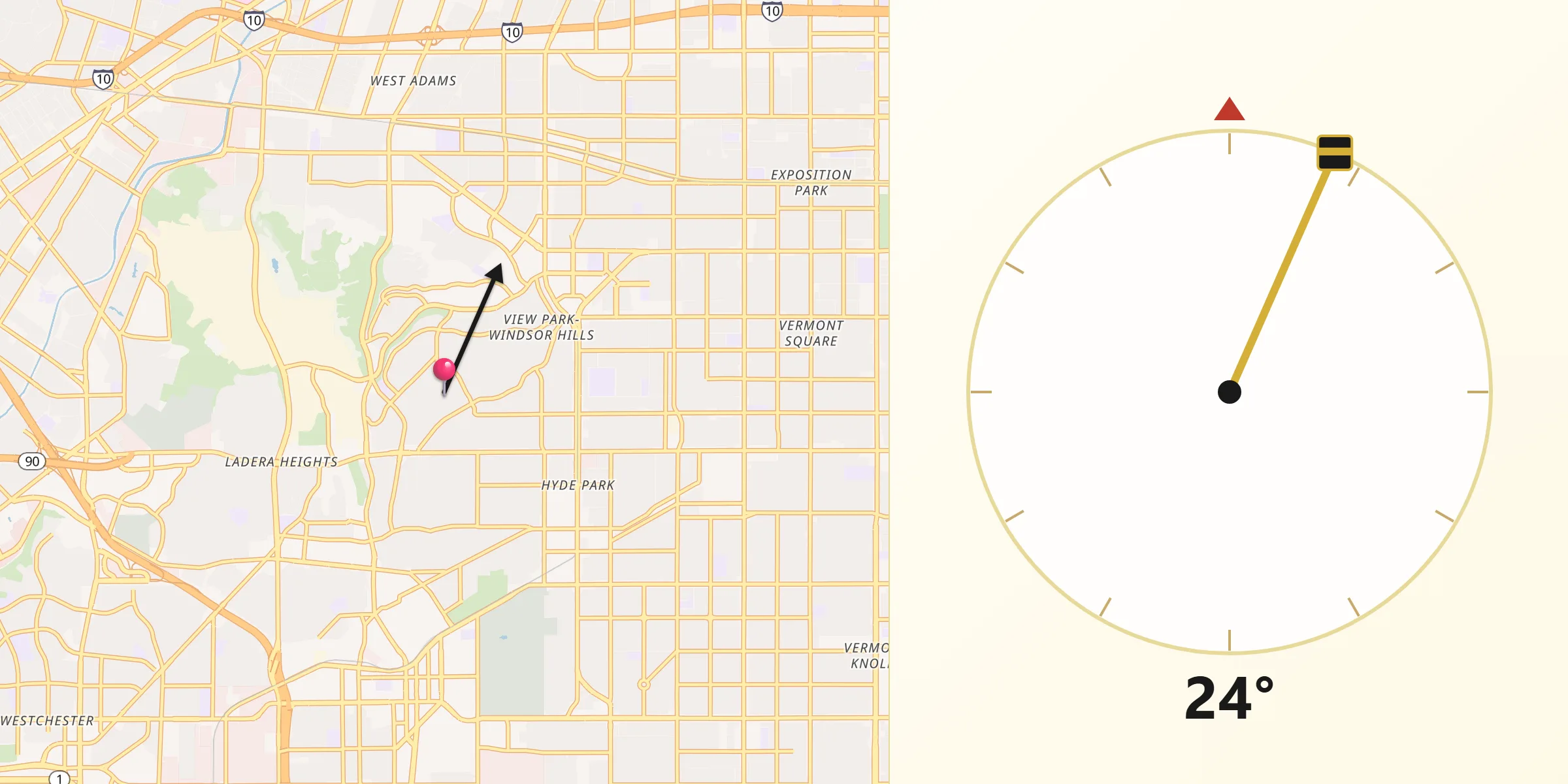 Qibla Direction from View Park-Windsor Hills
