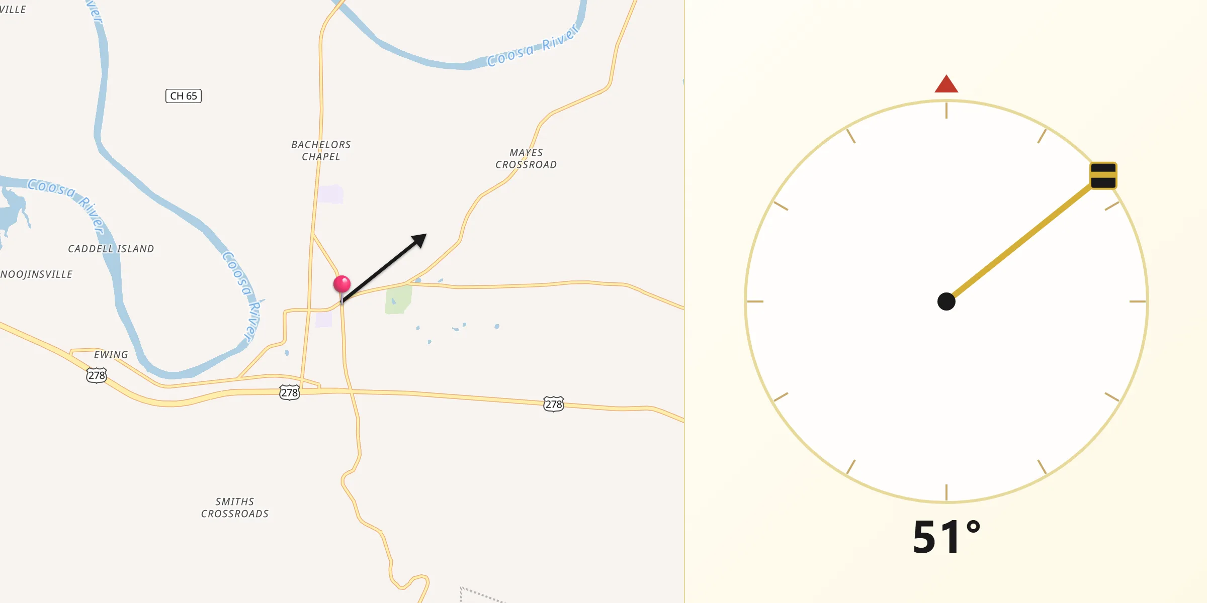 Qibla Direction from Hokes Bluff