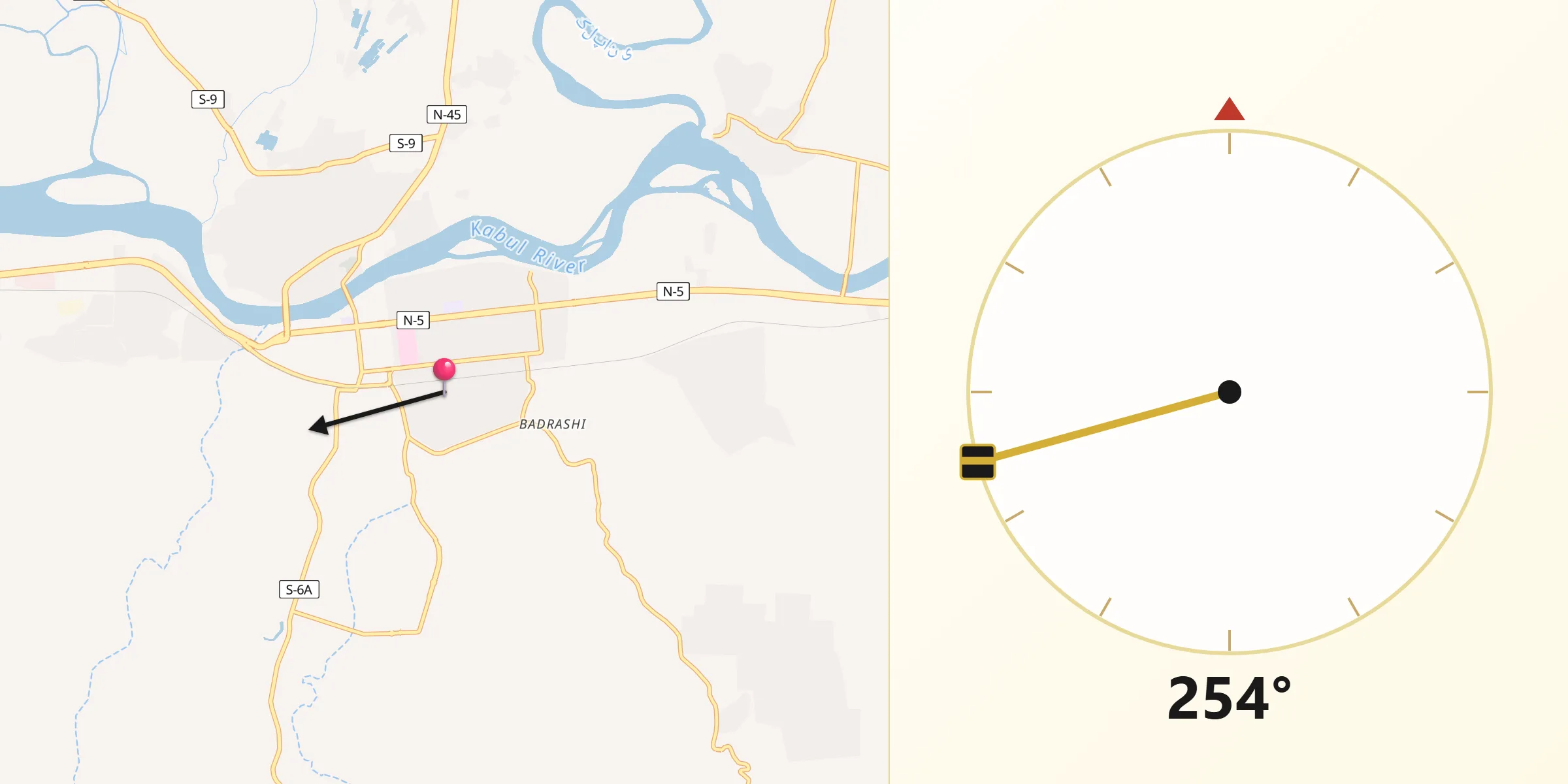 Direction vers la Qibla depuis Nowshera Cantonment