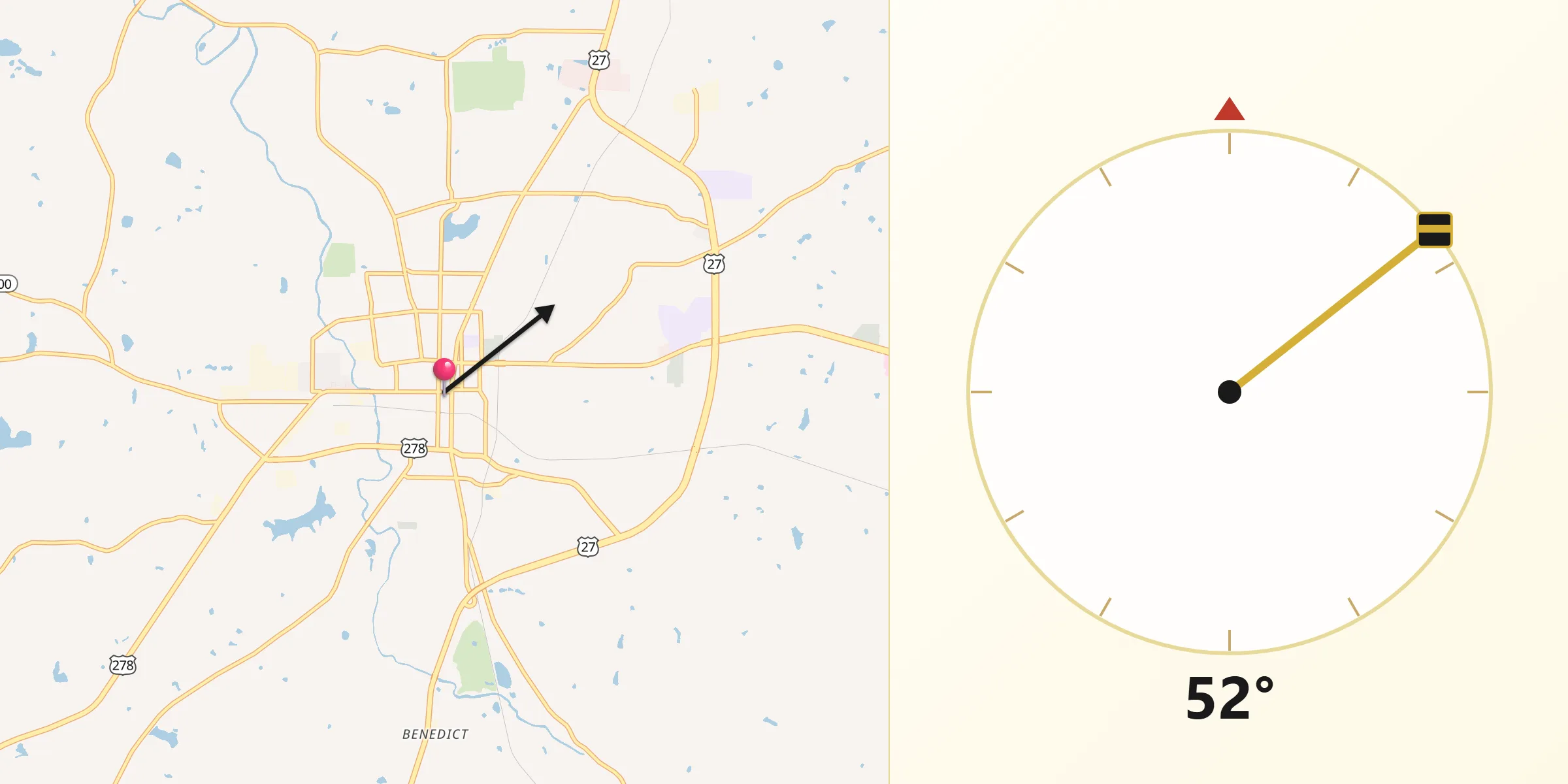 Qibla Direction from Cedartown