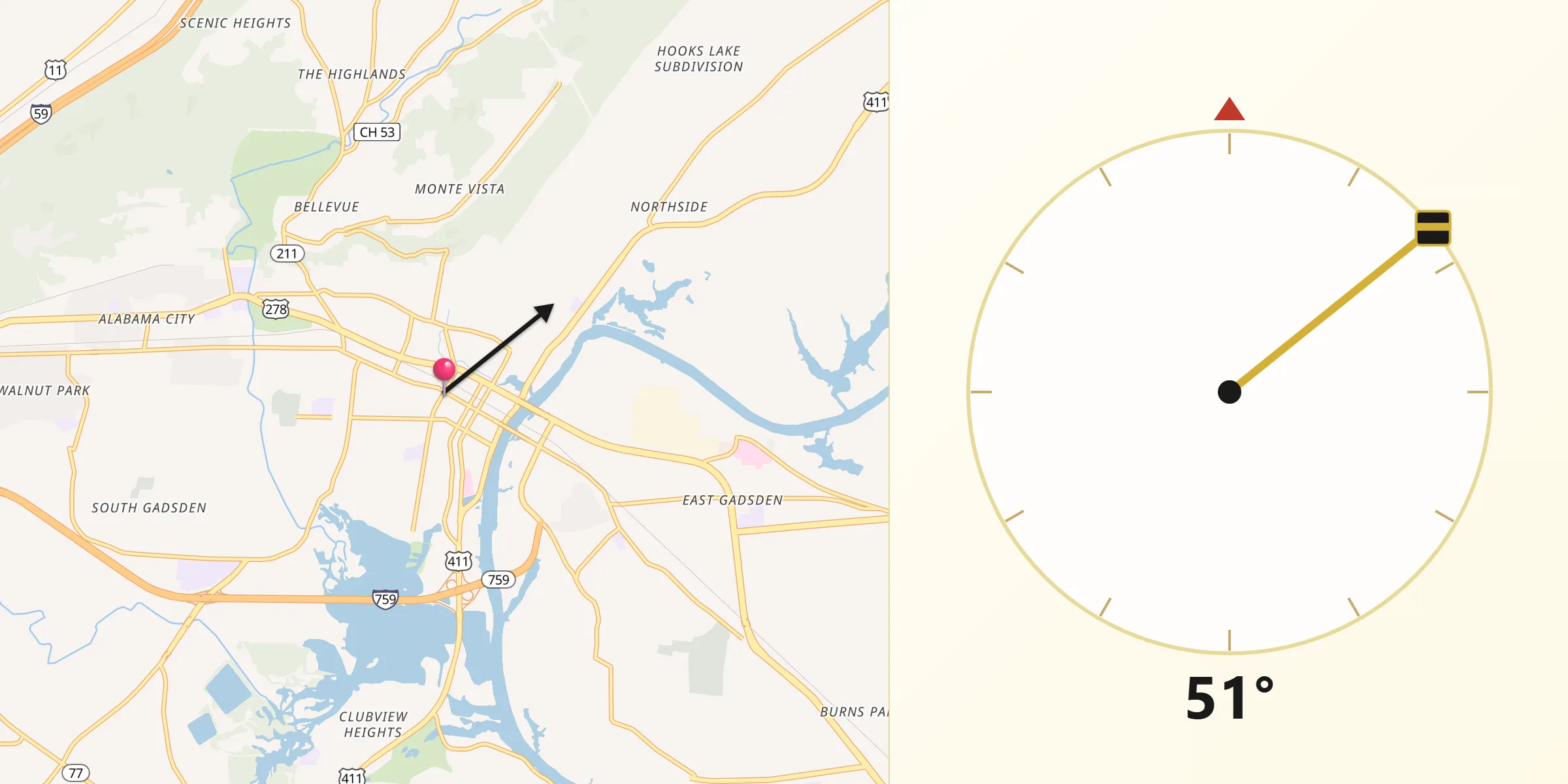 Qibla Direction from Gadsden