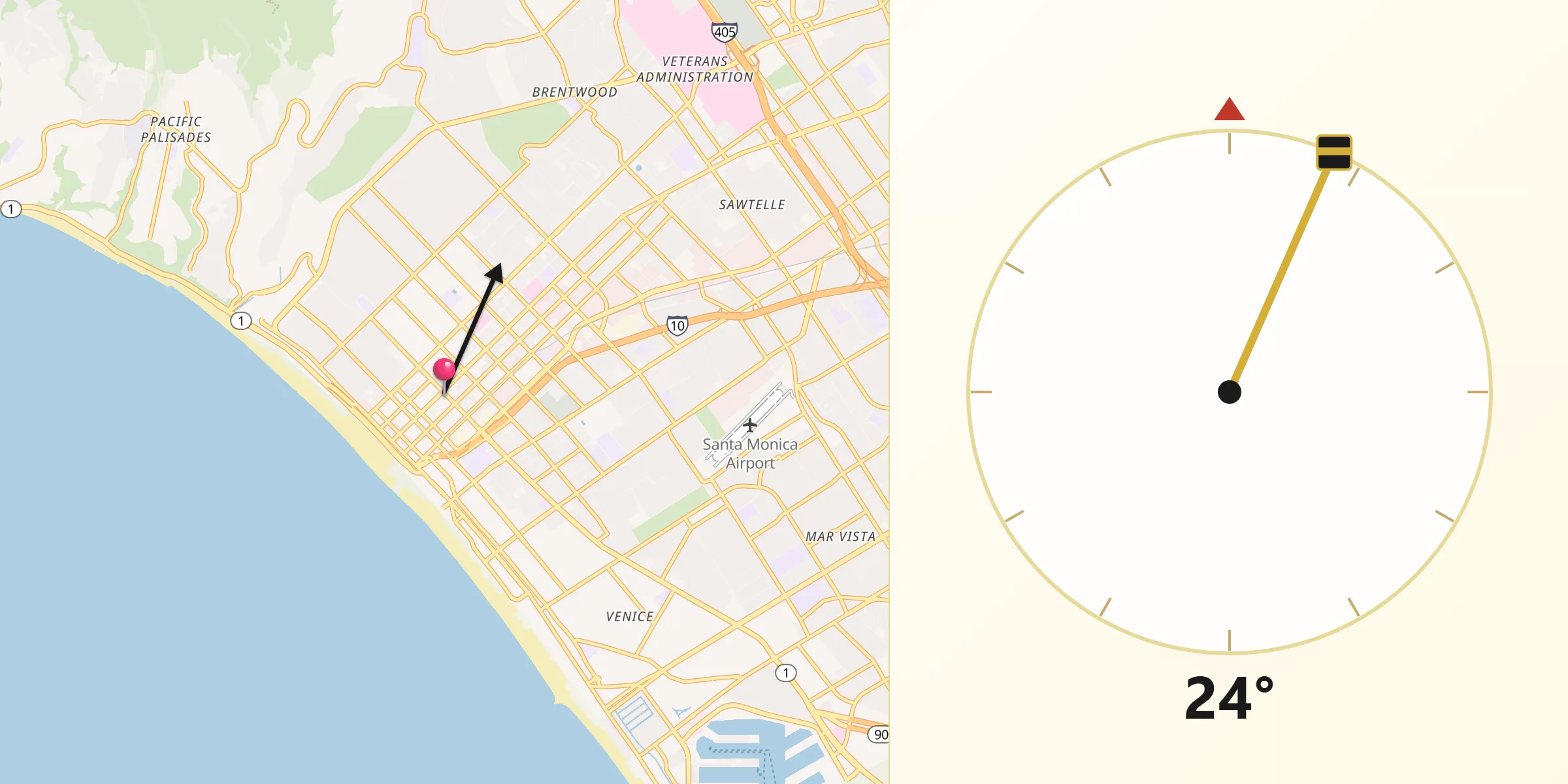 Qibla Direction from Santa Monica