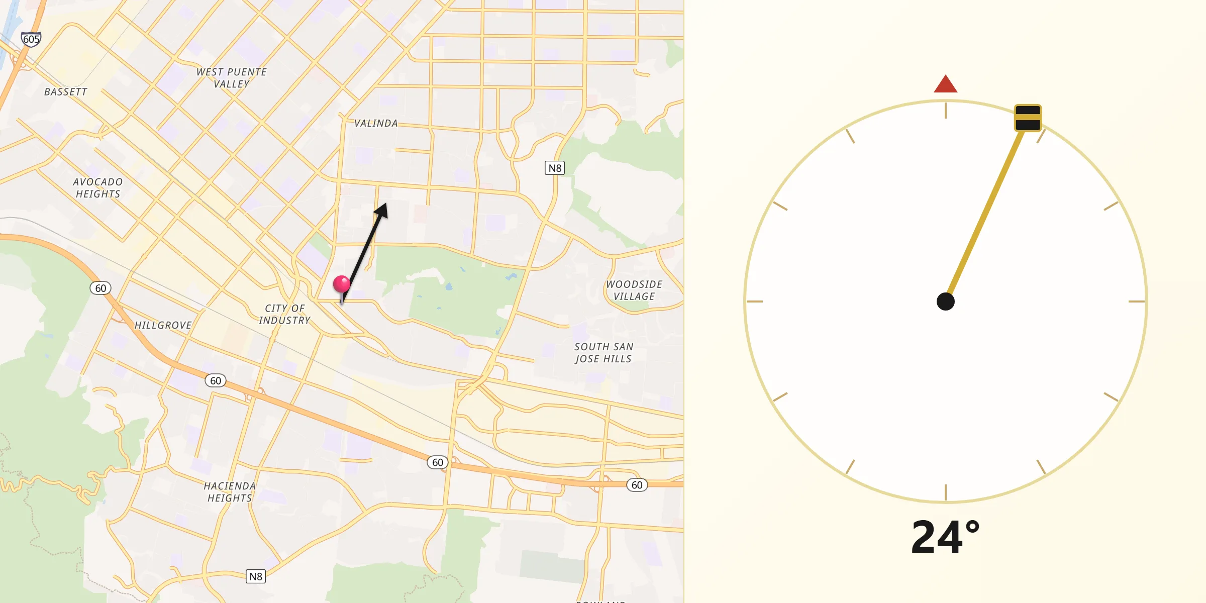Qibla Direction from La Puente