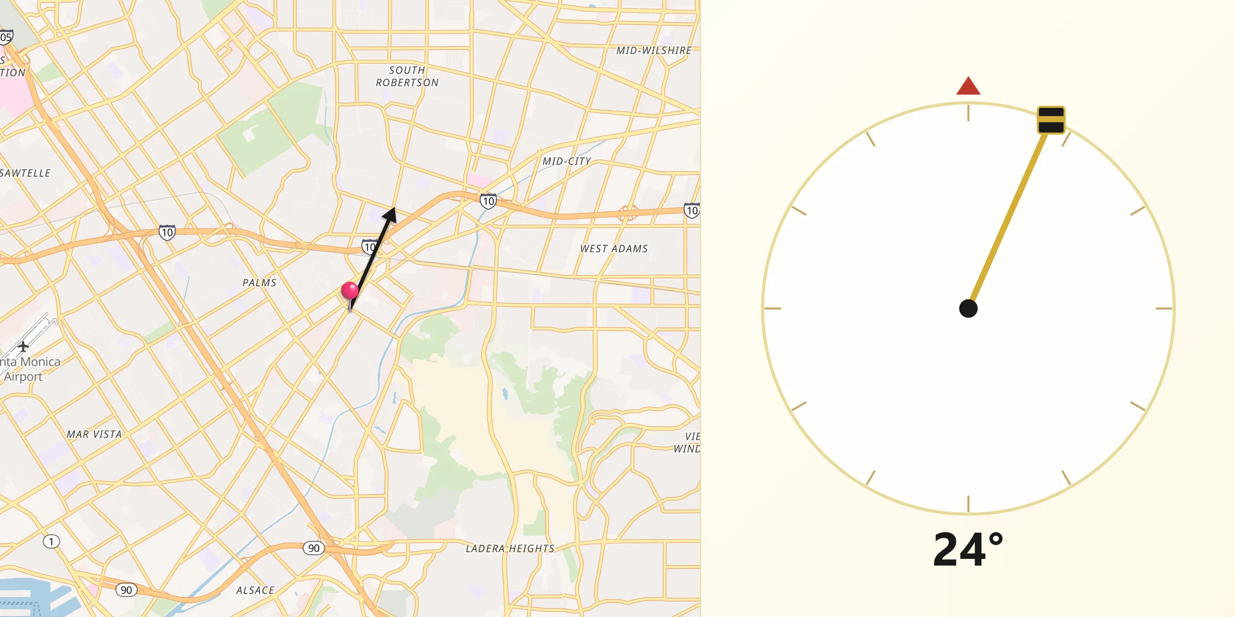 Qibla Direction from Culver City