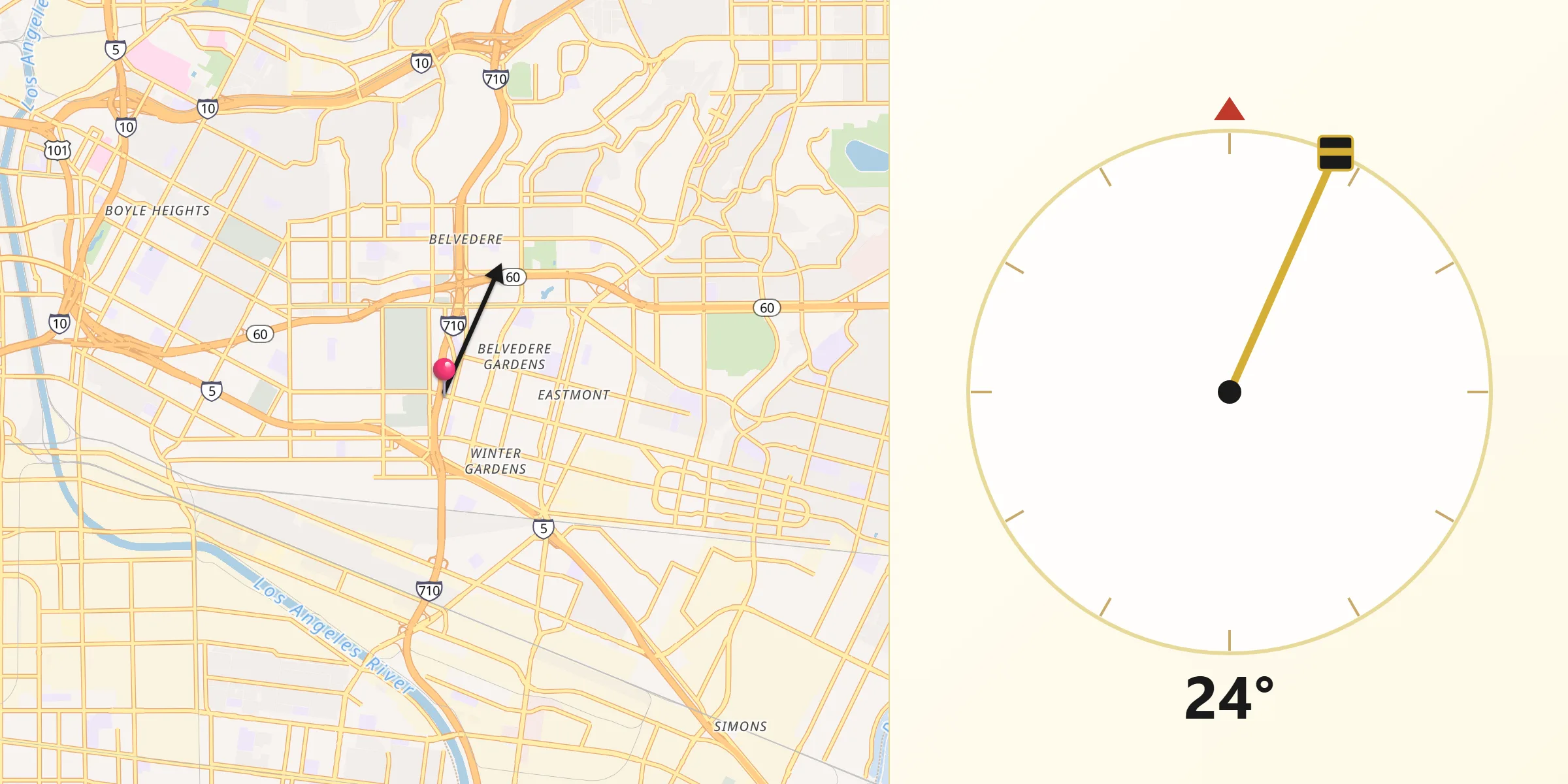 Qibla Direction from East Los Angeles