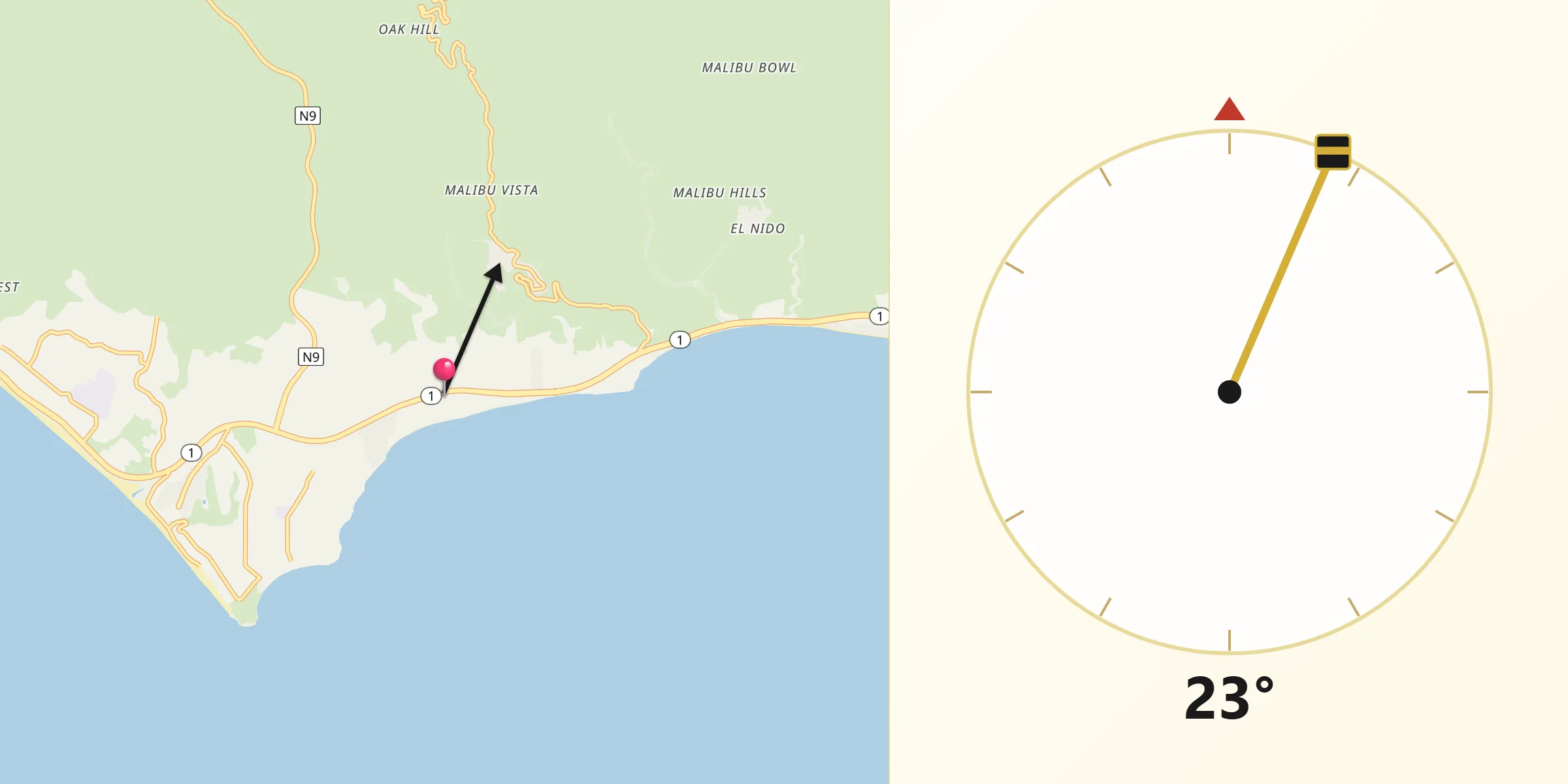 Qibla Direction from Malibu
