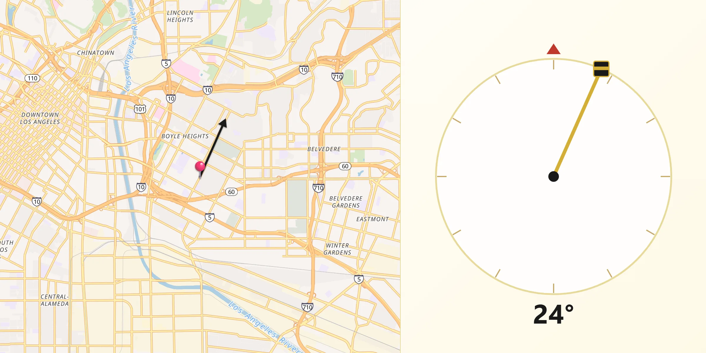 Qibla Direction from Boyle Heights