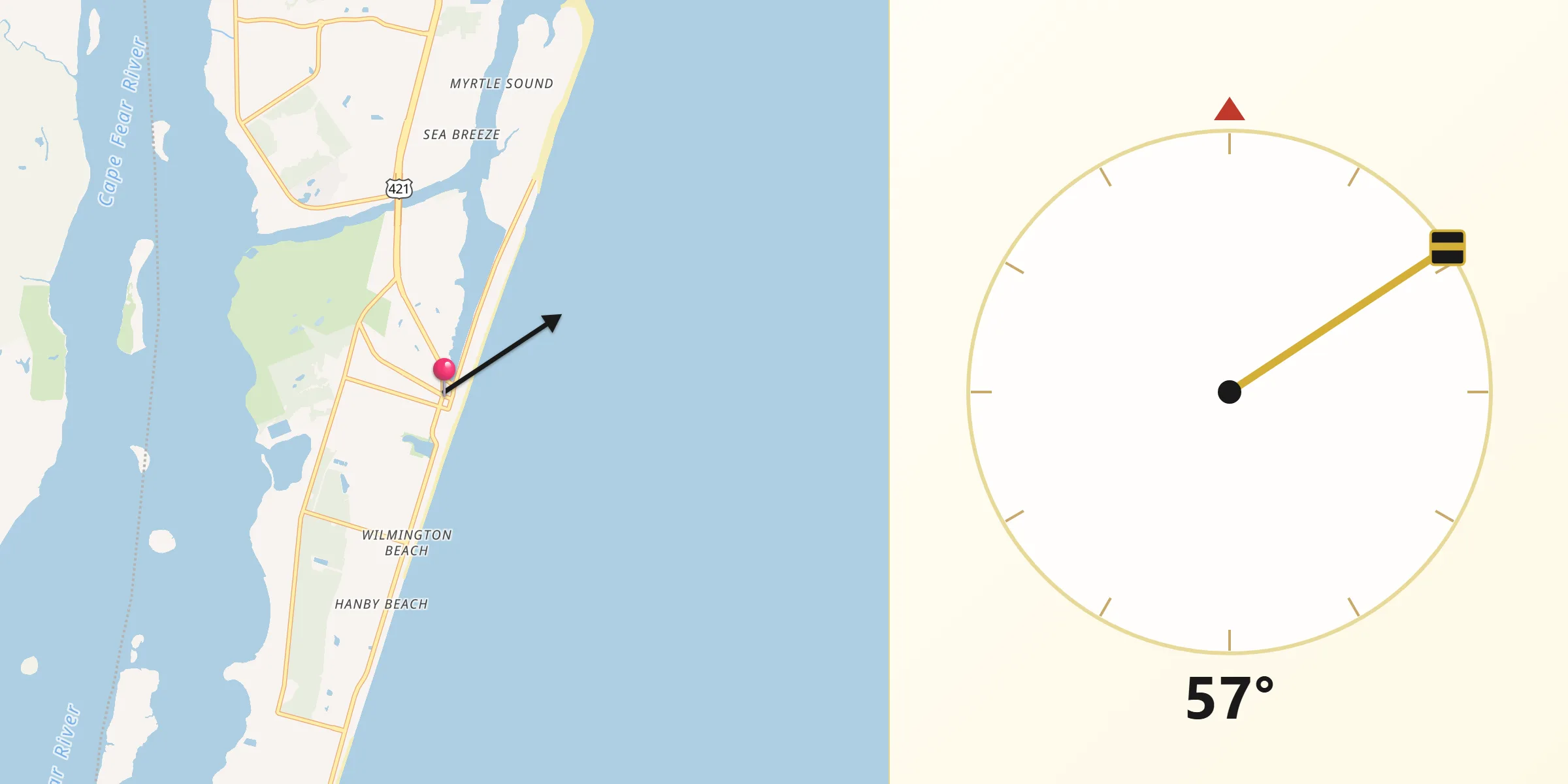 Qibla Direction from Carolina Beach