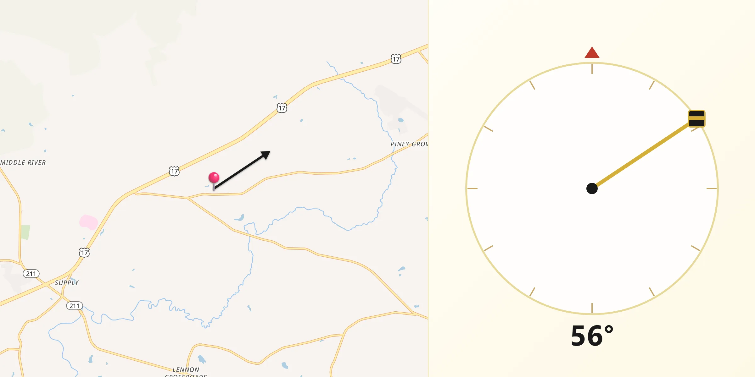 Qibla Direction from Brunswick County