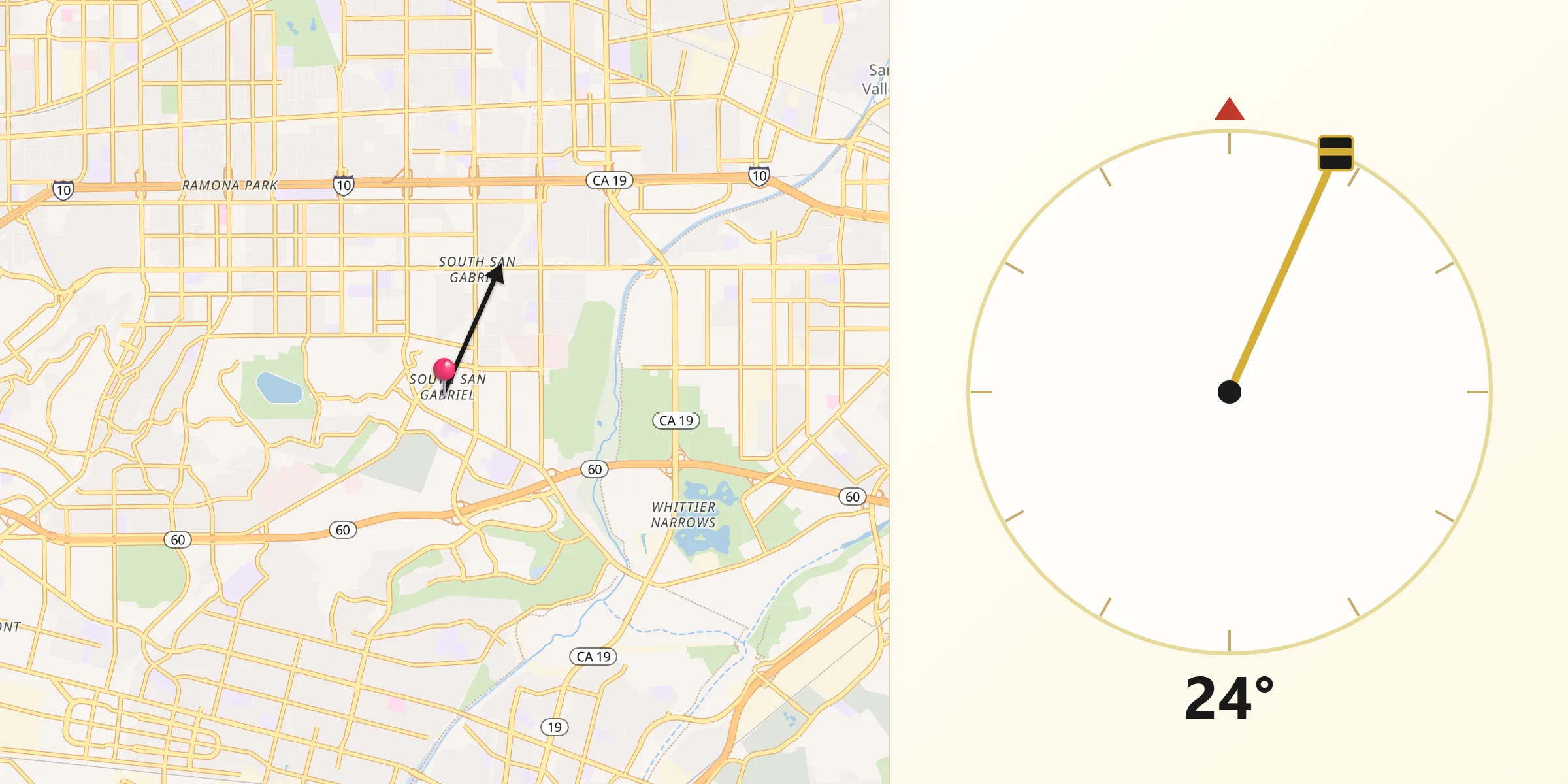 Qibla Direction from South San Gabriel