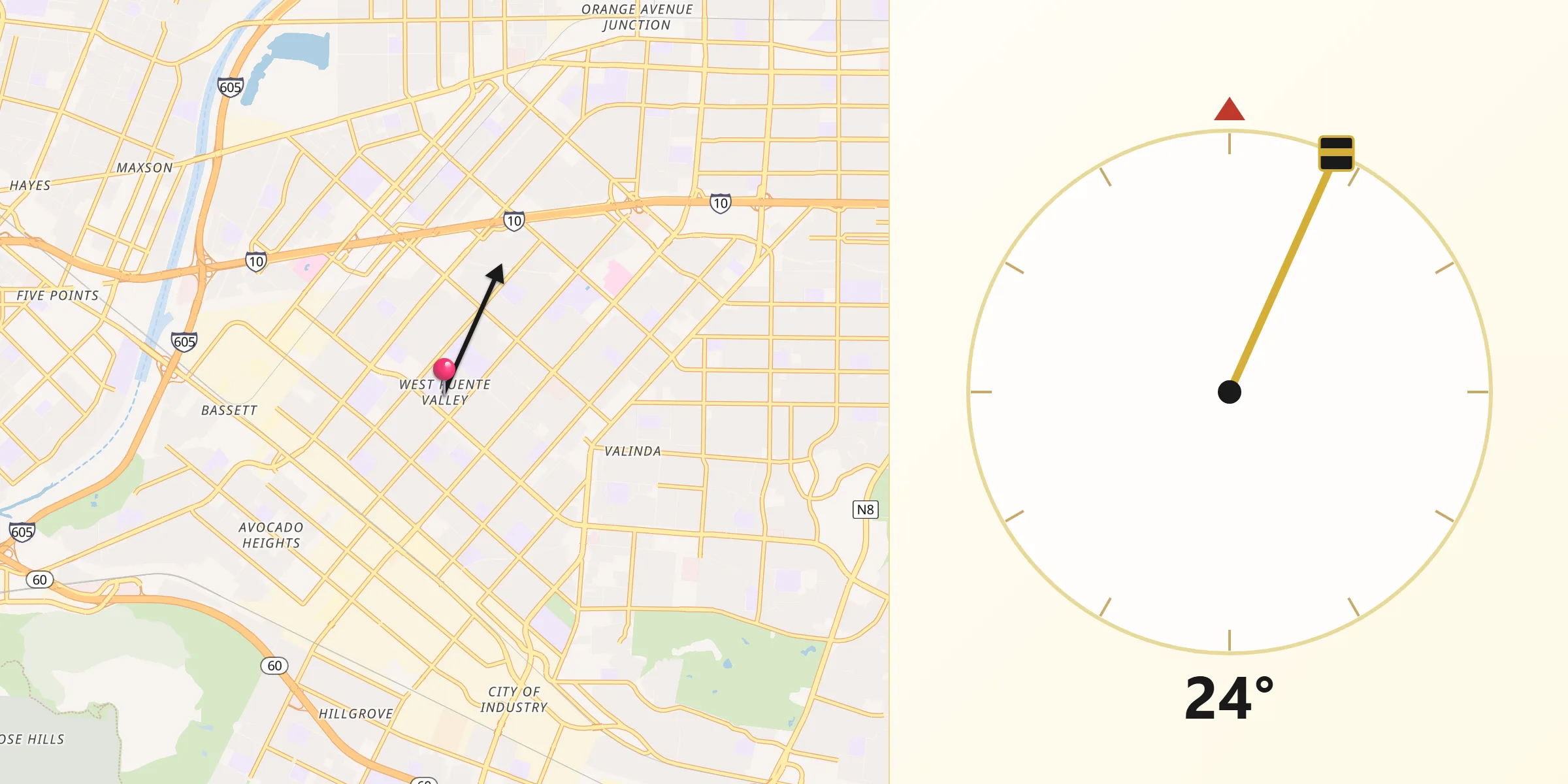 Qibla Direction from West Puente Valley