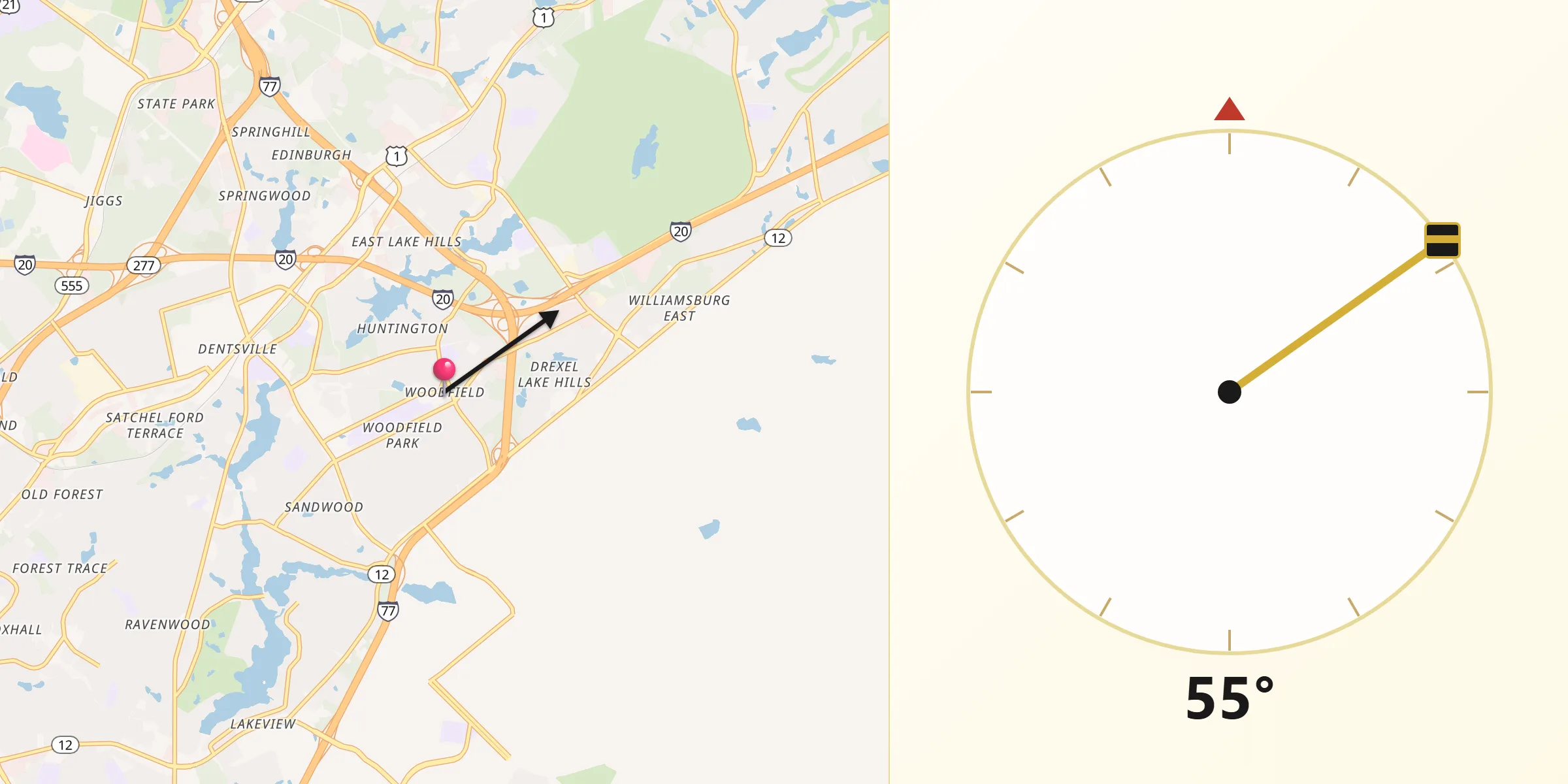 Qibla Direction from Woodfield