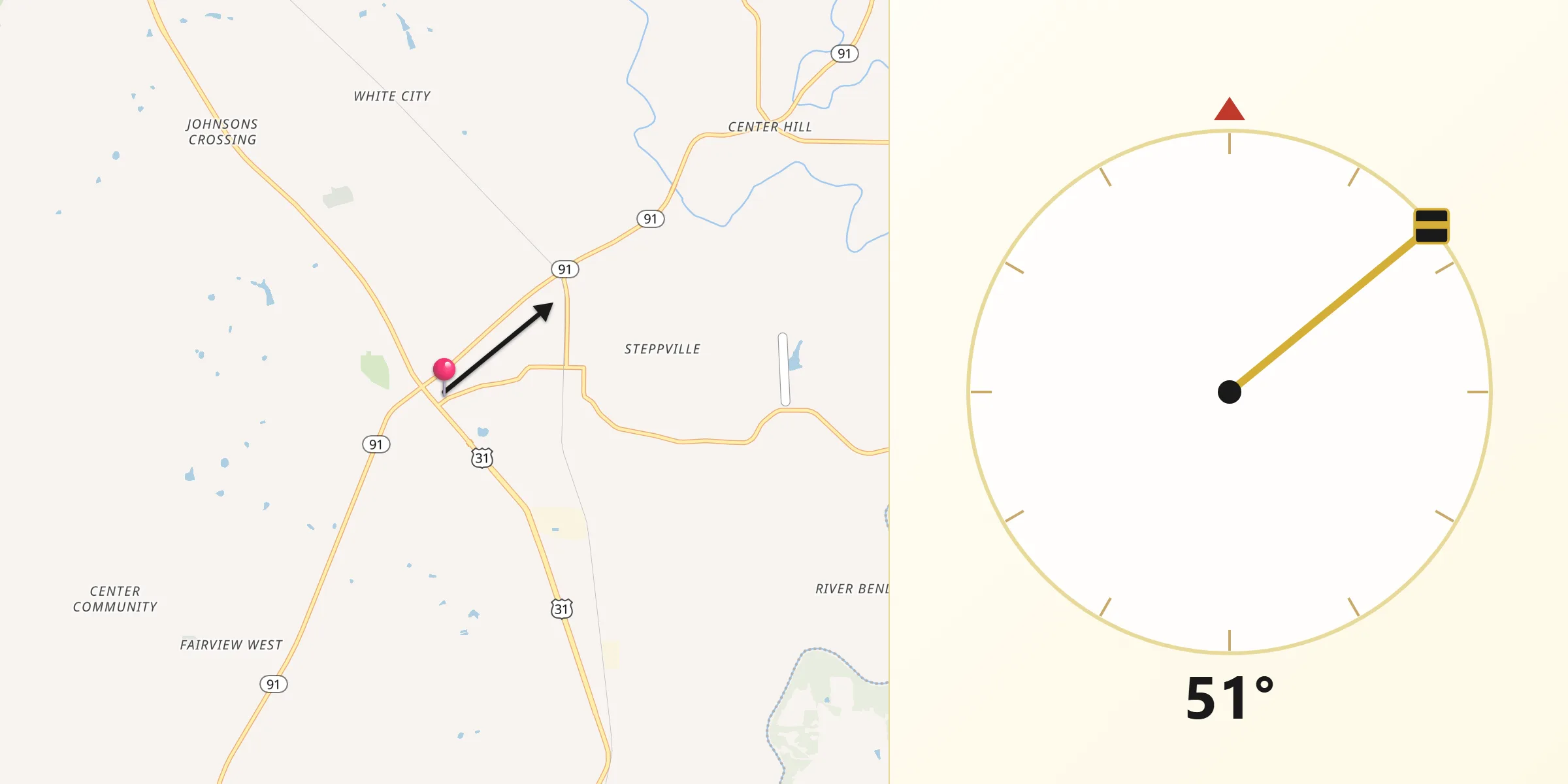 Qibla Direction from Hanceville
