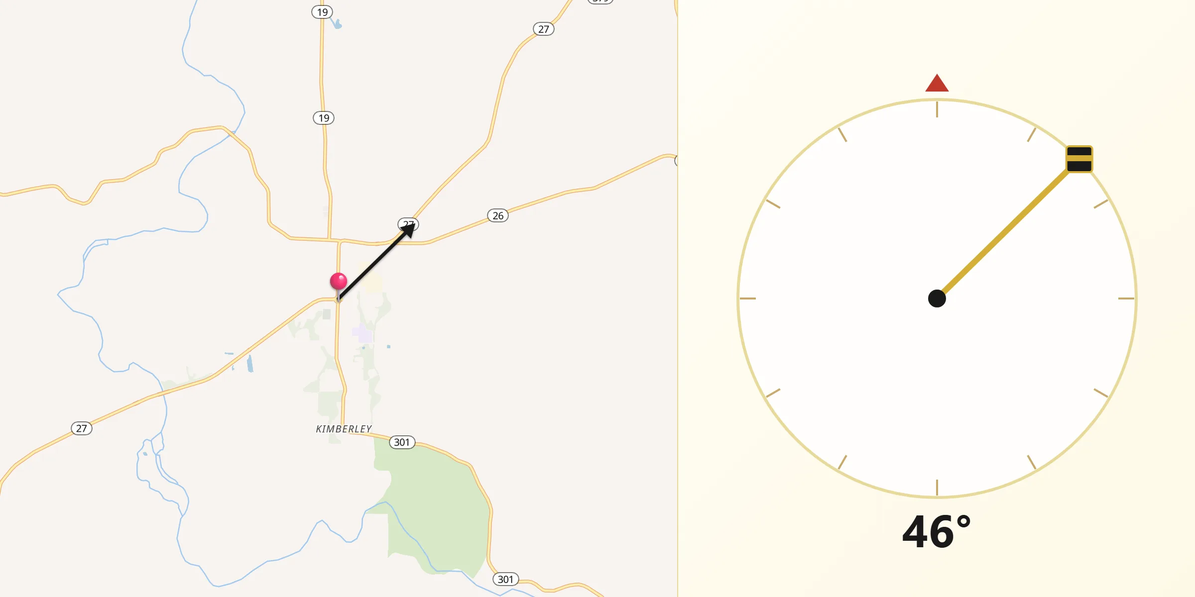 Dirección de la Qibla desde Murfreesboro