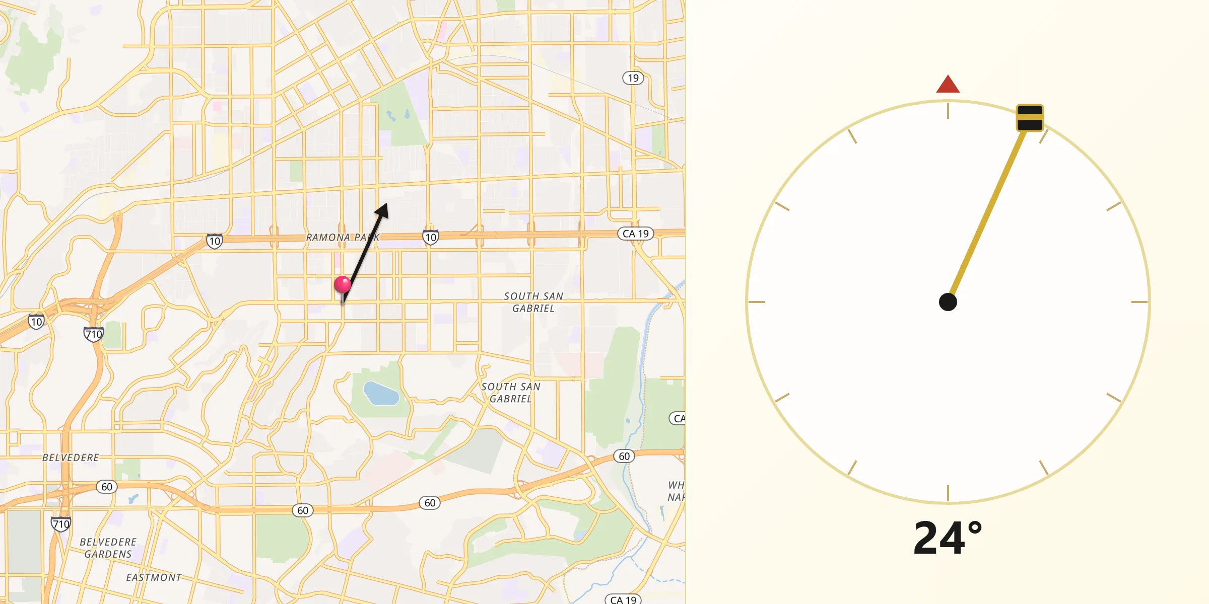 Qibla Direction from Monterey Park