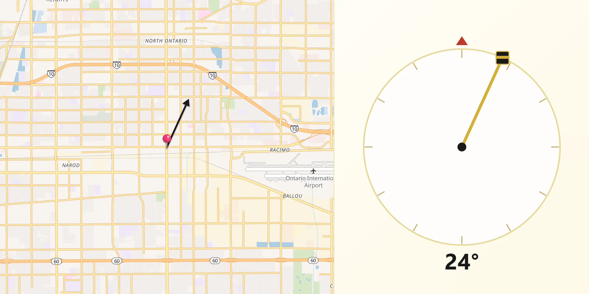 Dirección de la Qibla desde Ontario