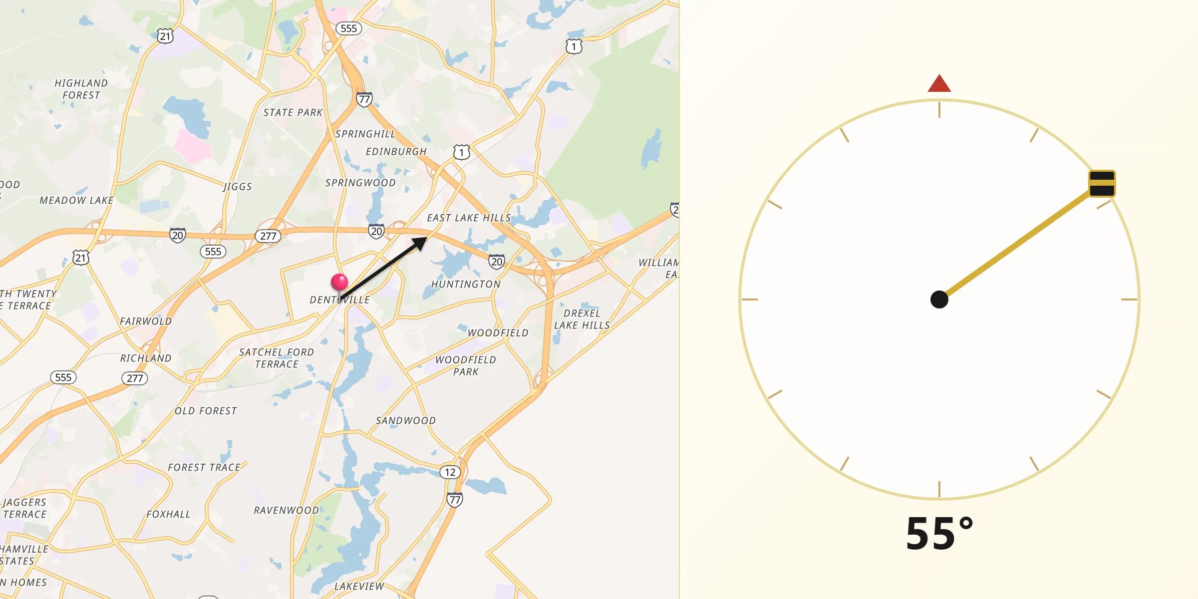 Qibla Direction from Dentsville