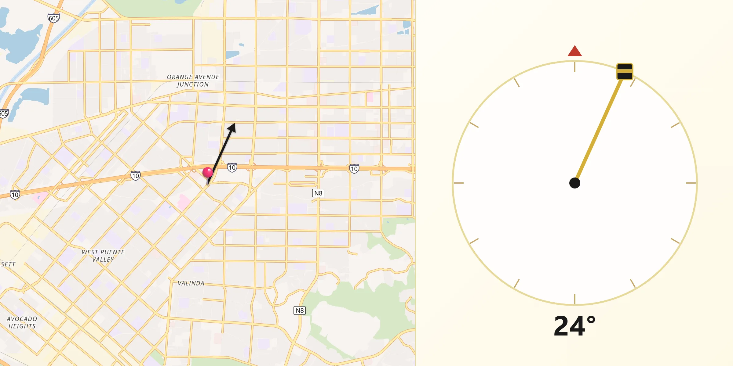 Dirección de la Qibla desde West Covina