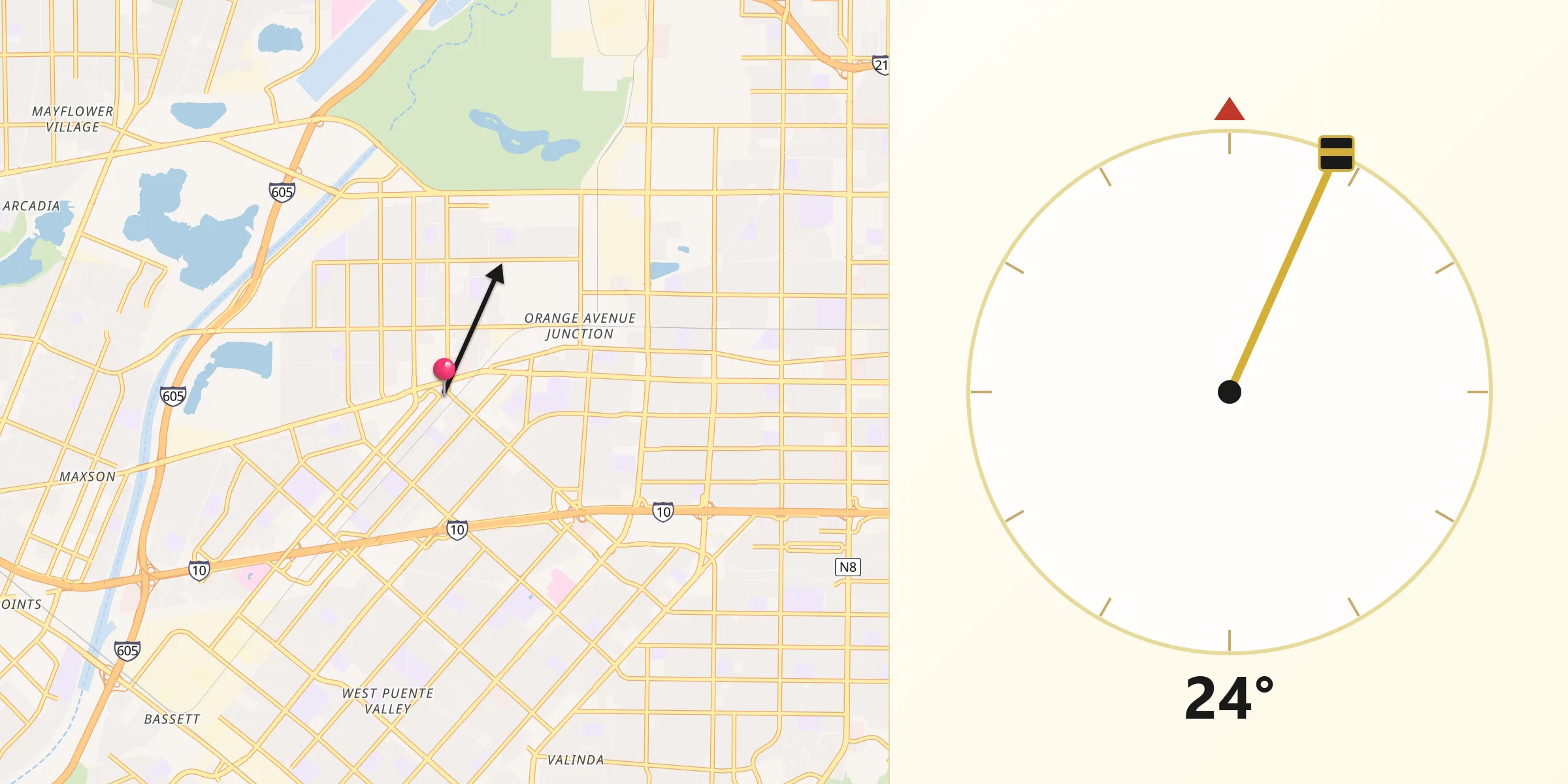 Qibla Direction from Baldwin Park