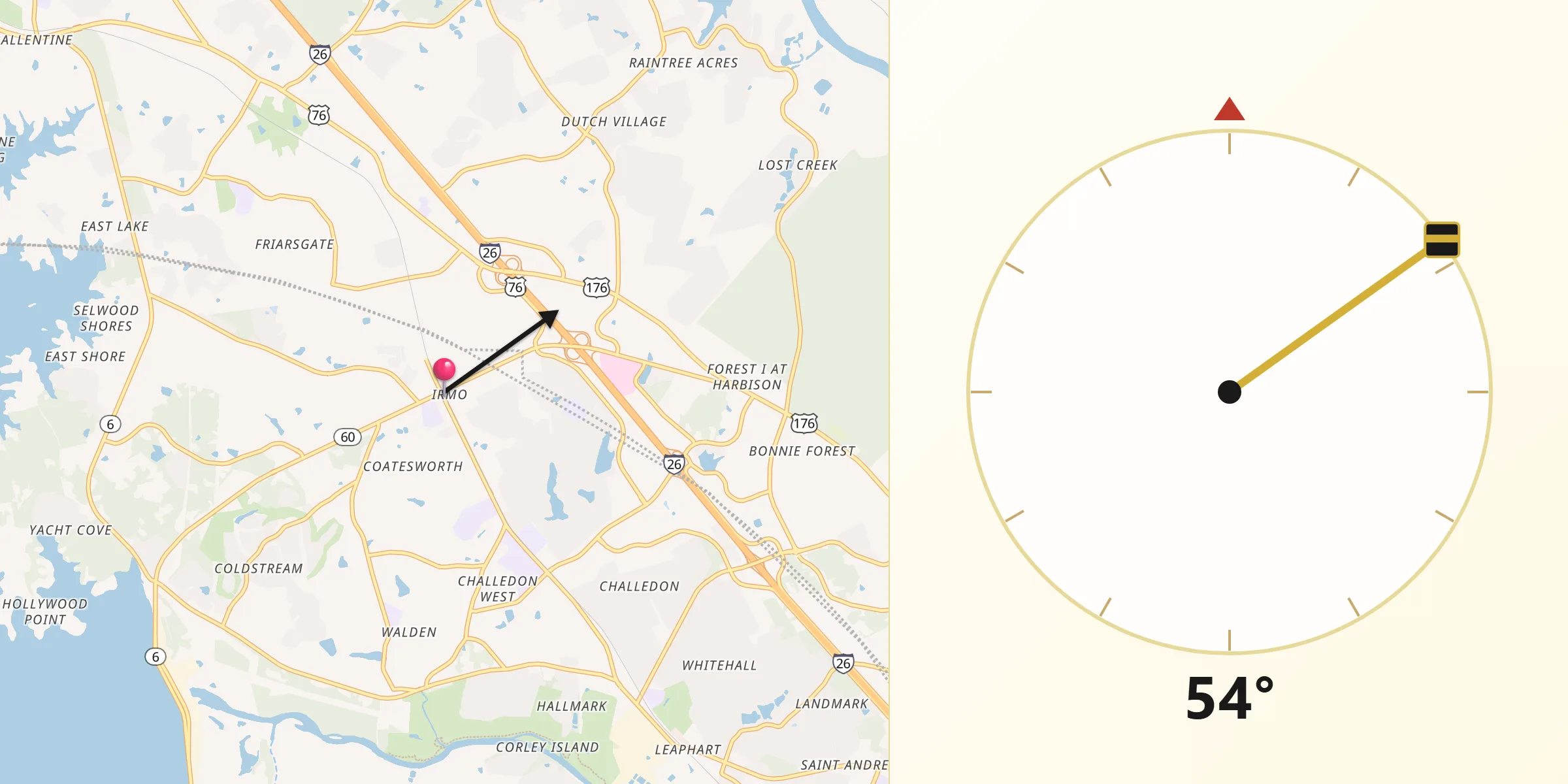 Qibla Direction from Irmo