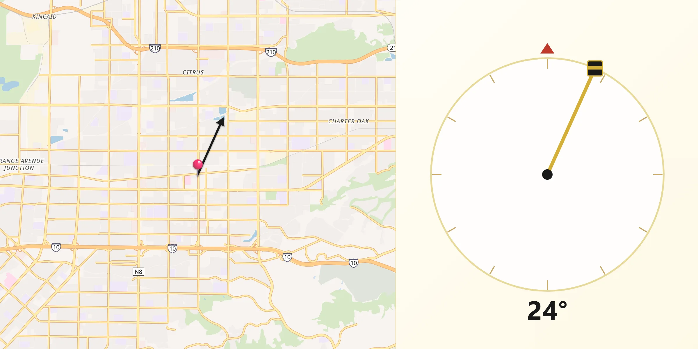 Qibla Direction from Covina