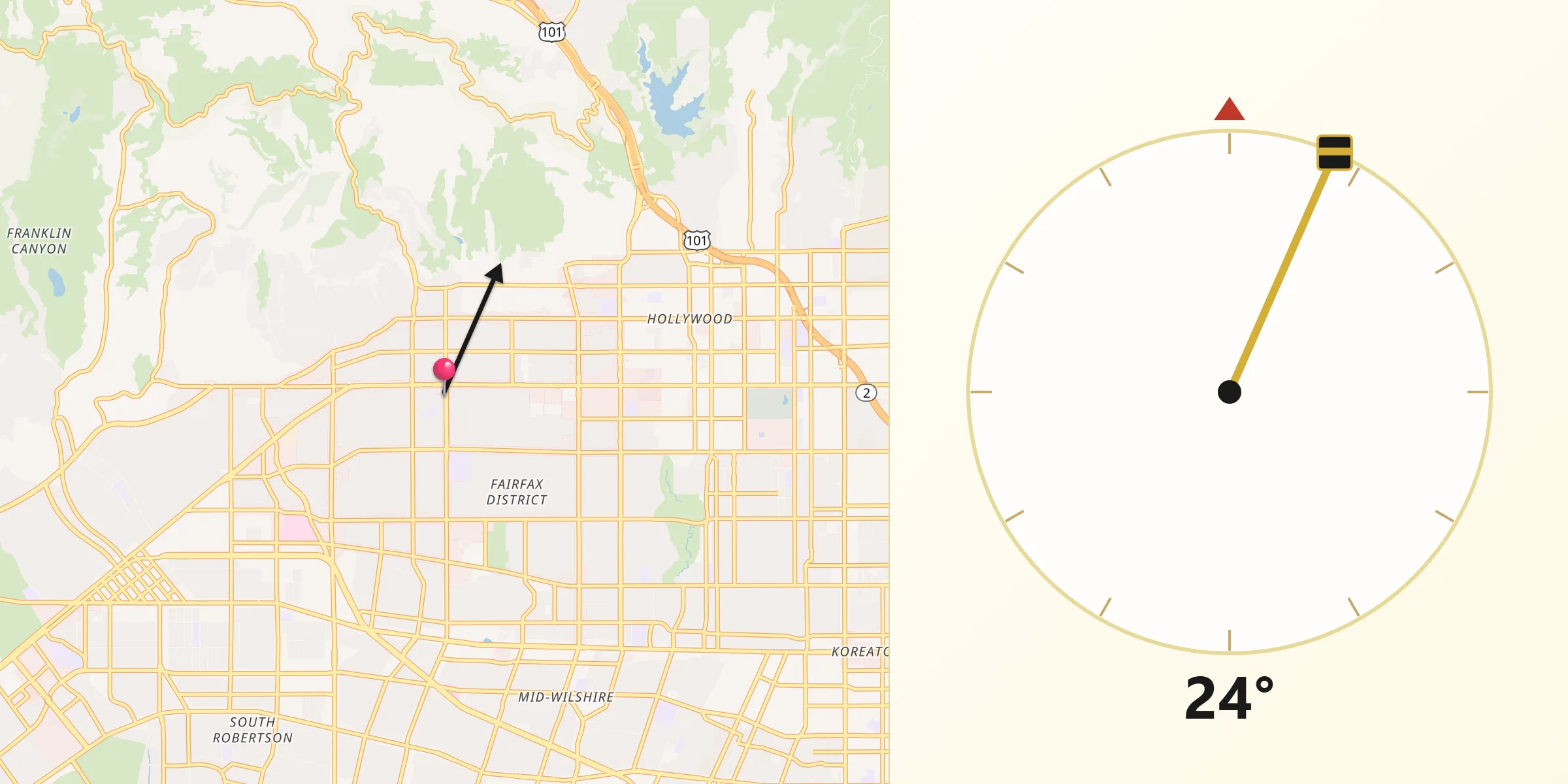 Qibla Direction from West Hollywood