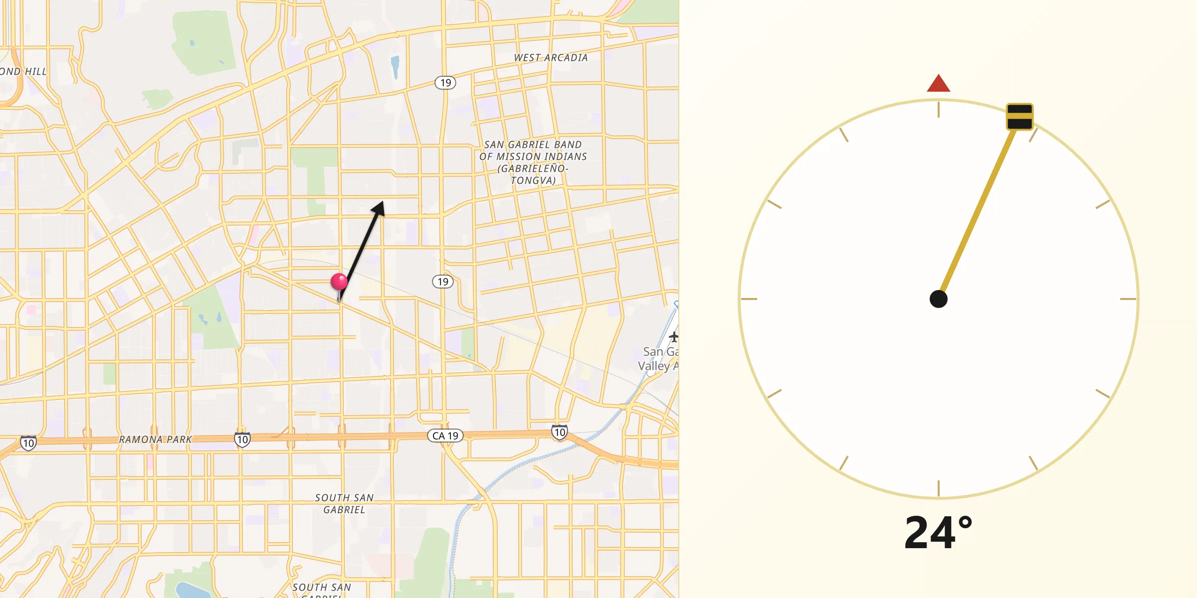 Qibla Direction from East San Gabriel
