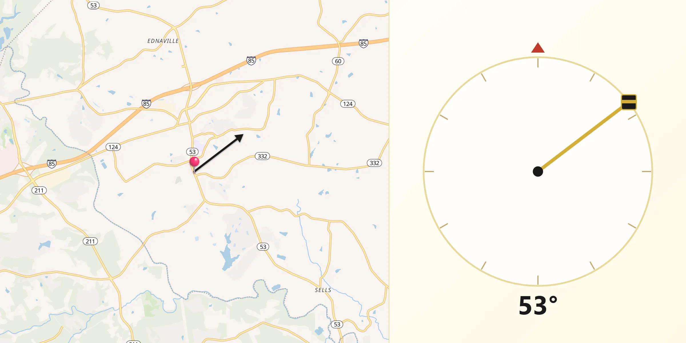 Qibla Direction from Hoschton
