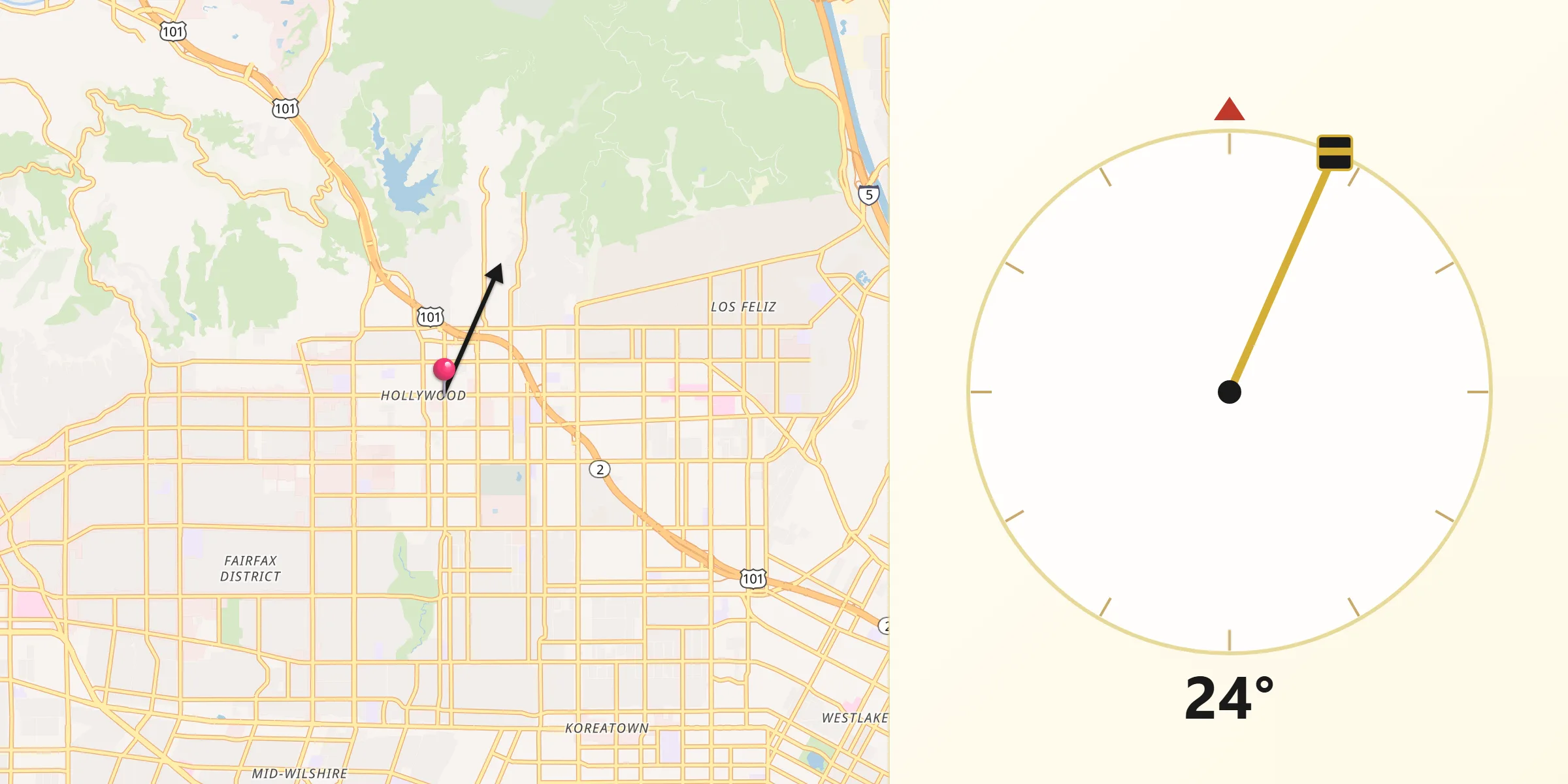 Qibla Direction from Hollywood