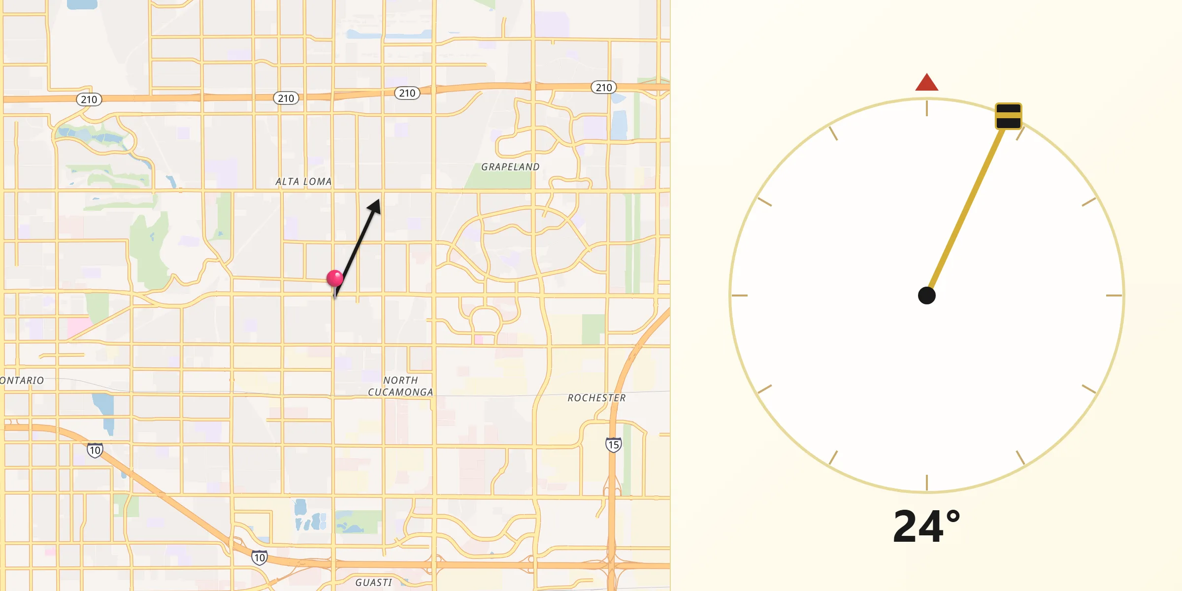 Dirección de la Qibla desde Rancho Cucamonga