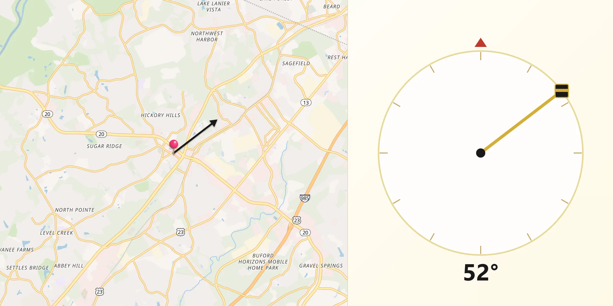 Qibla Direction from Sugar Hill