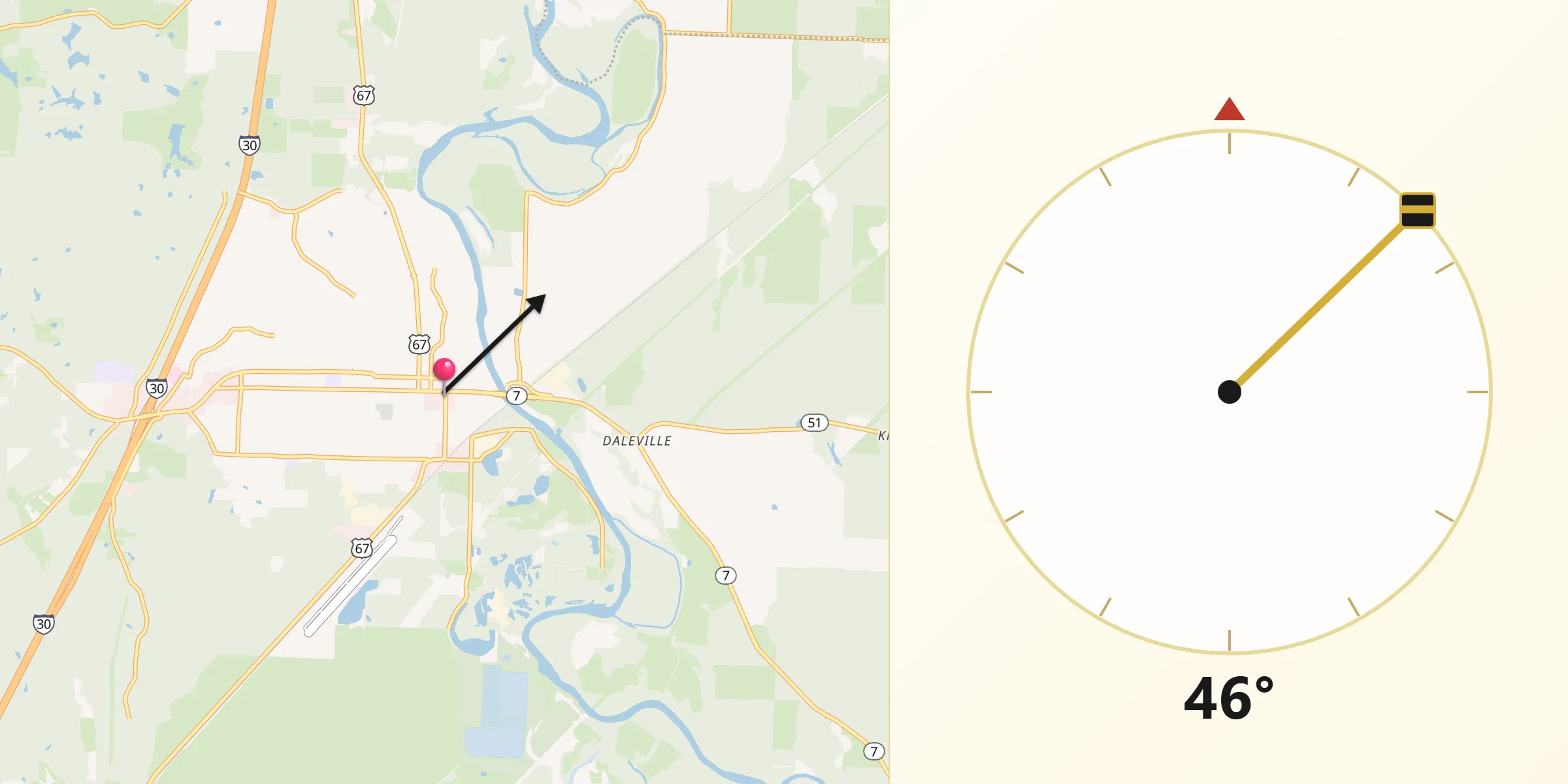 Qibla Direction from Arkadelphia