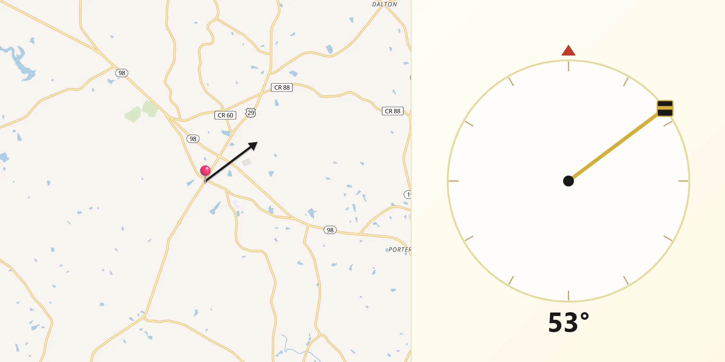Qibla Direction from Danielsville