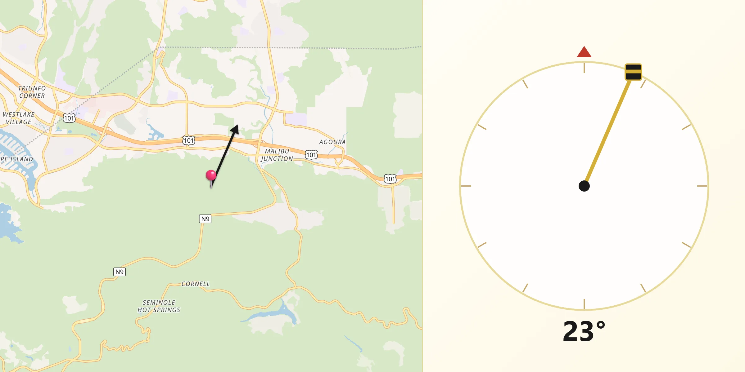 Qibla Direction from Agoura Hills