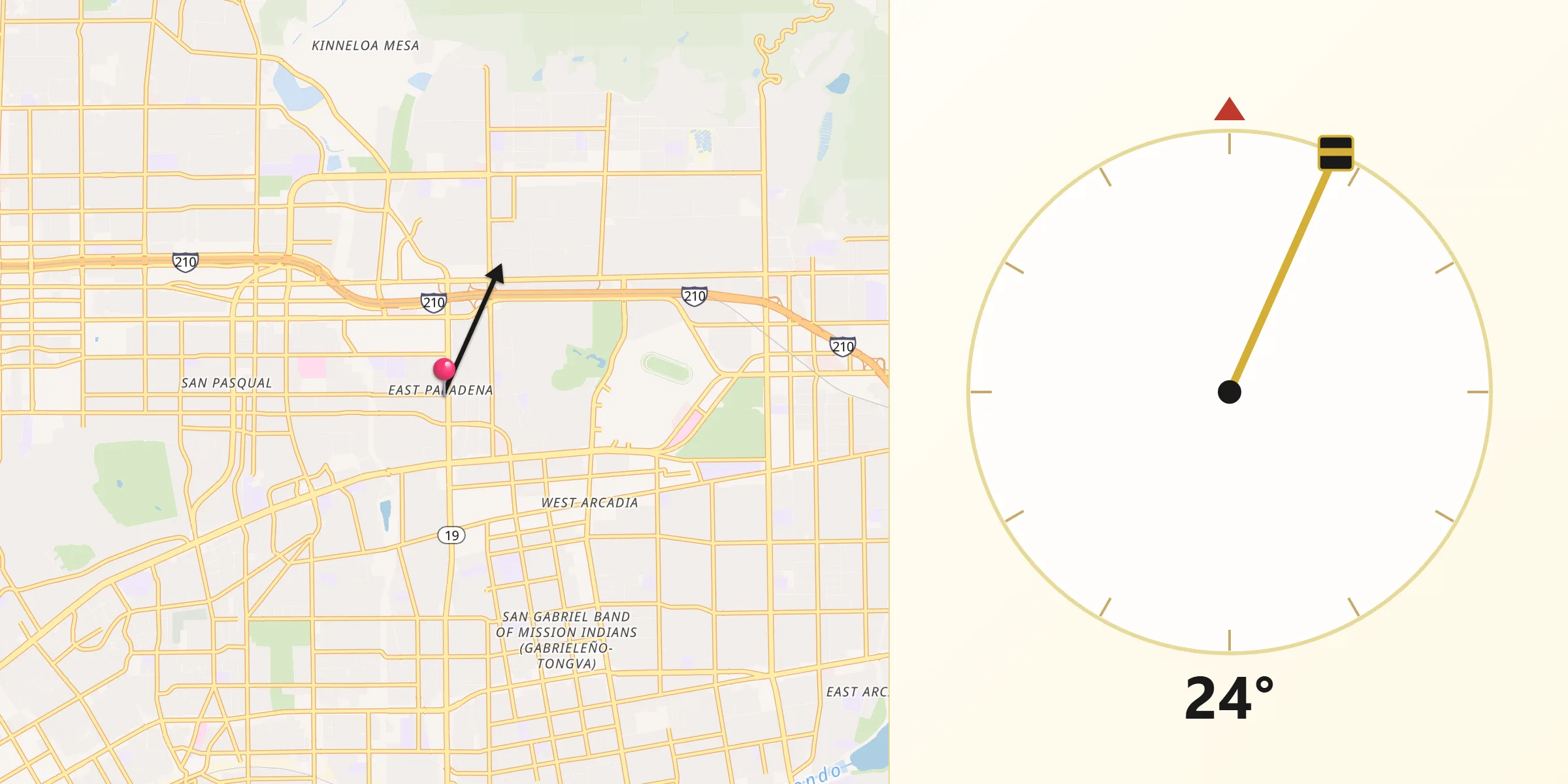Qibla Direction from East Pasadena