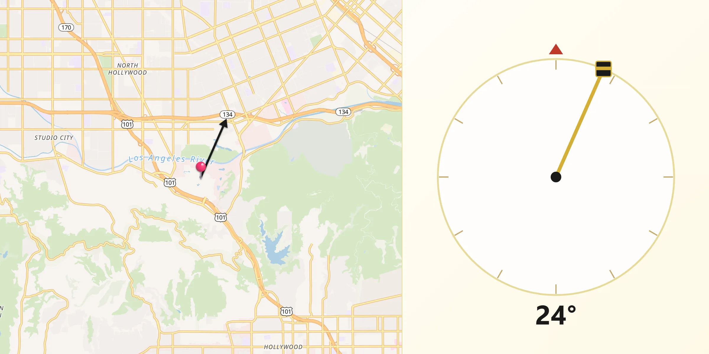 Qibla Direction from Universal City