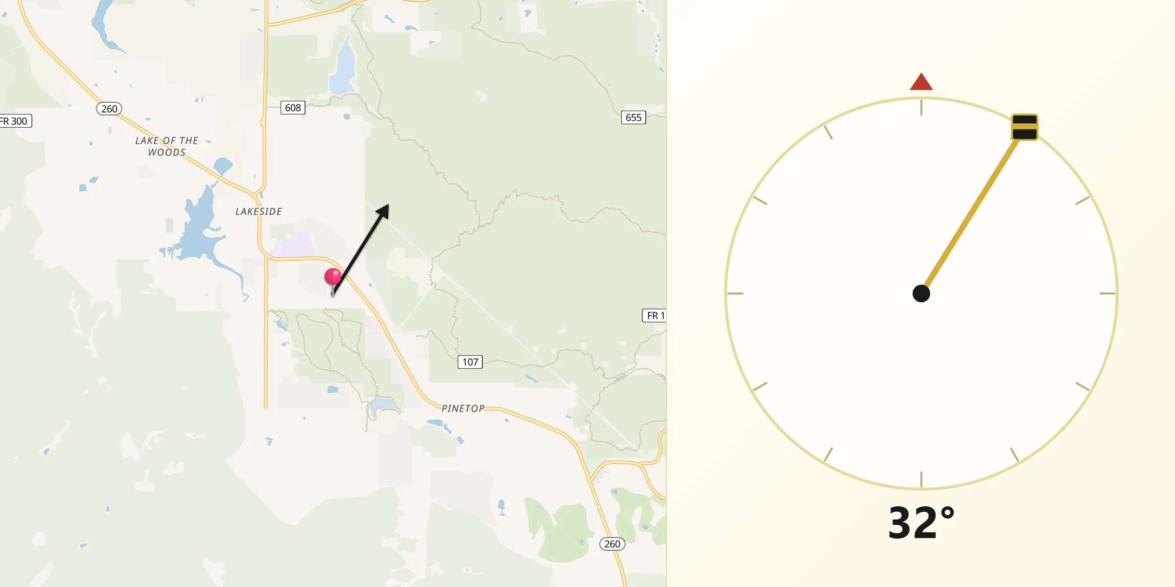 Qibla Direction from Pinetop-Lakeside