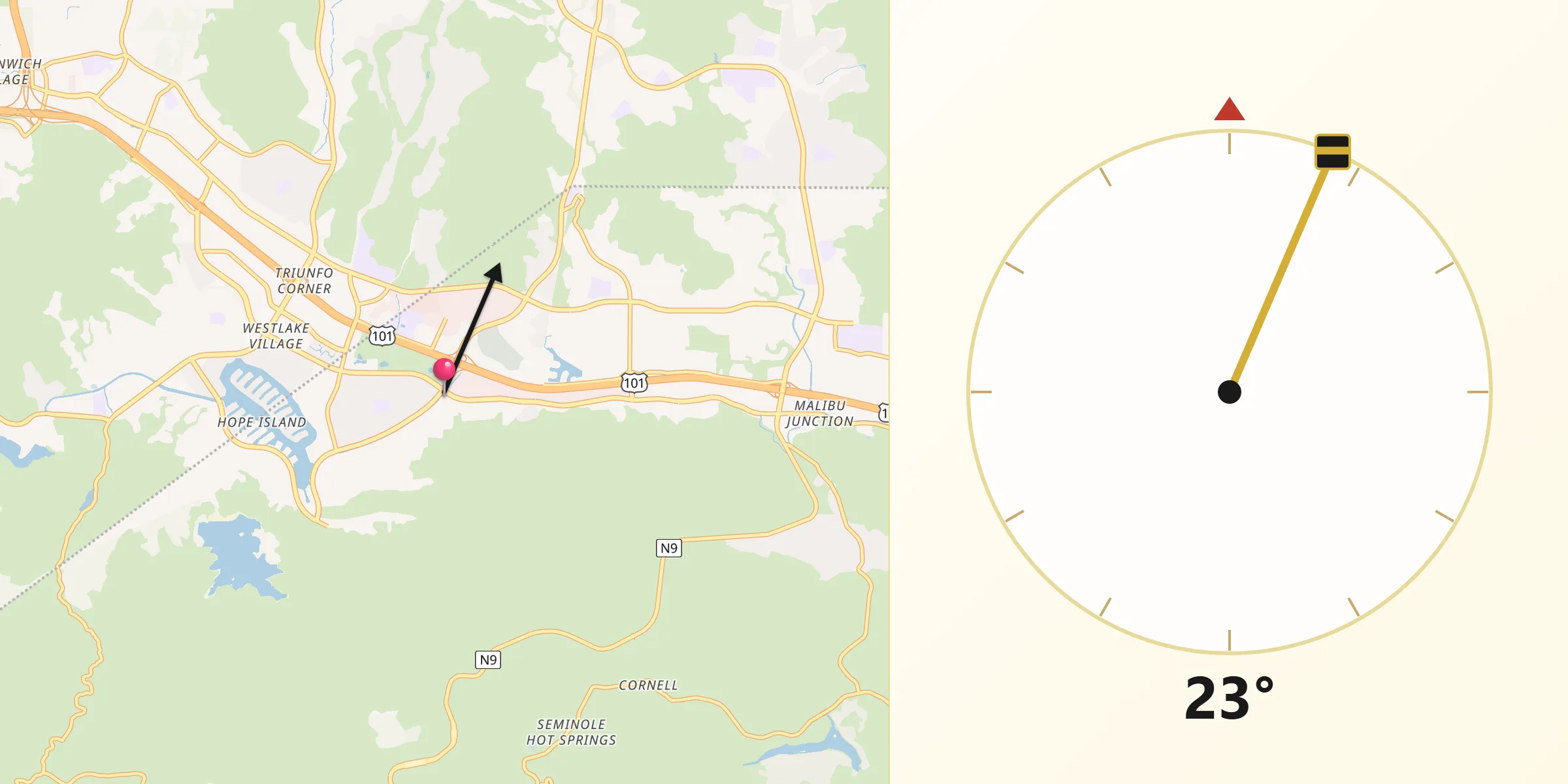 Qibla Direction from Westlake Village