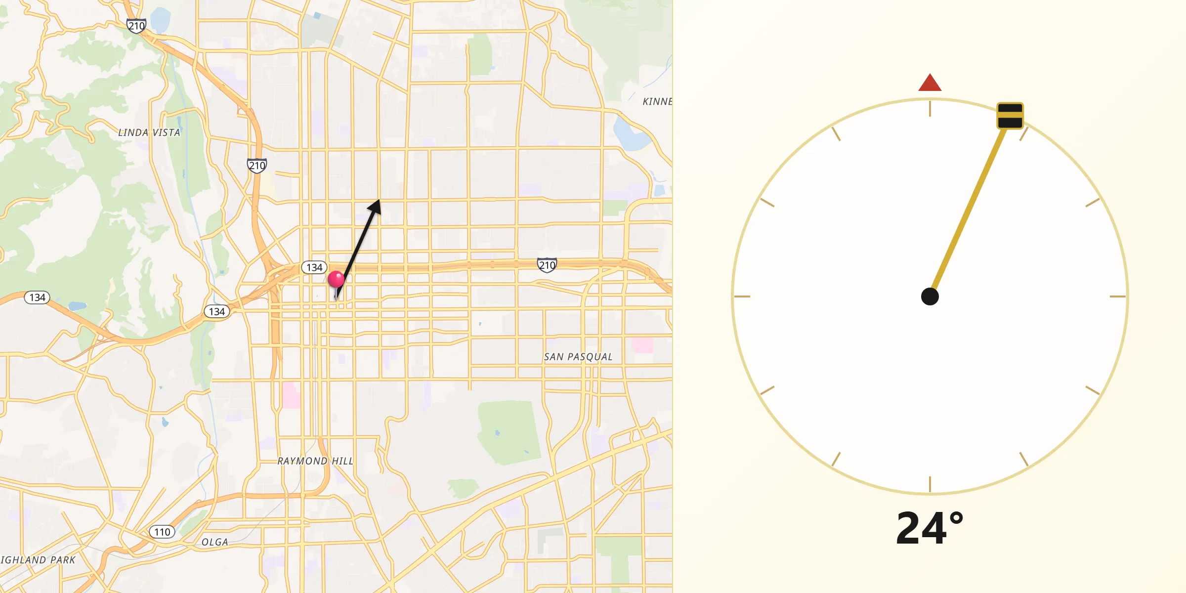 Qibla Direction from Pasadena