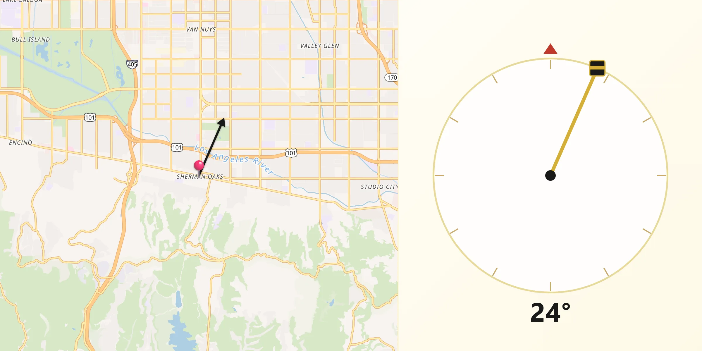 Qibla Direction from Sherman Oaks