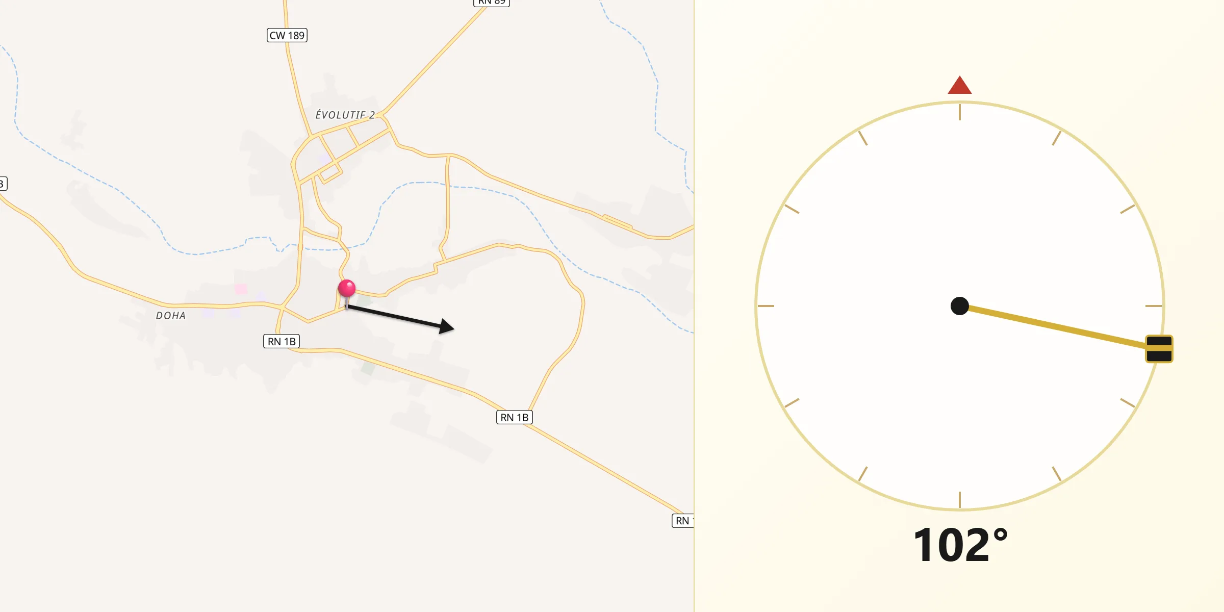 Direction vers la Qibla depuis Messaad