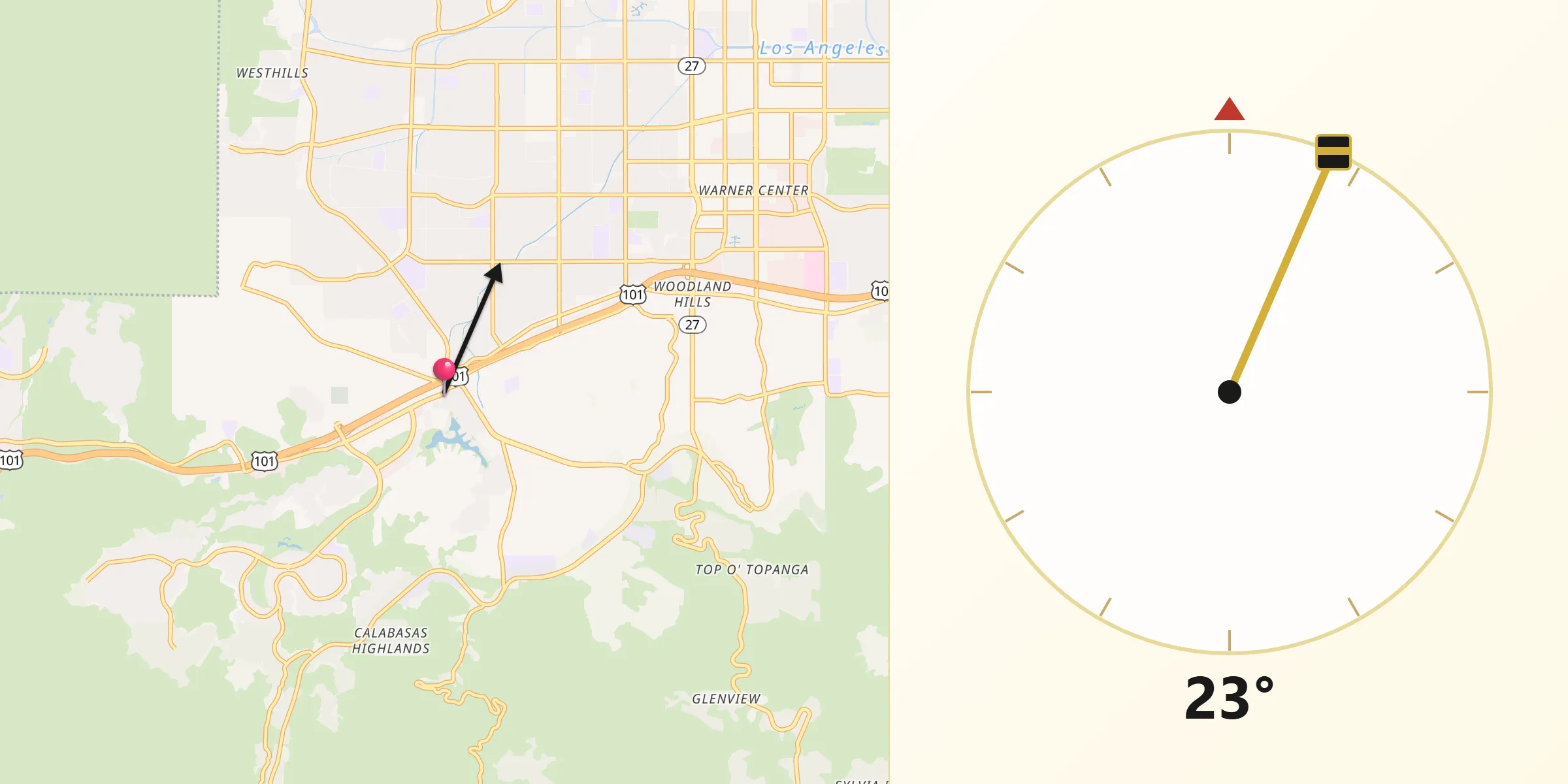 Qibla Direction from Calabasas