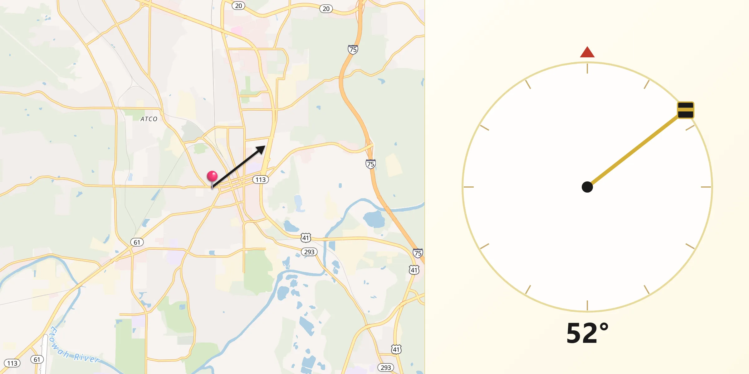 Qibla Direction from Cartersville